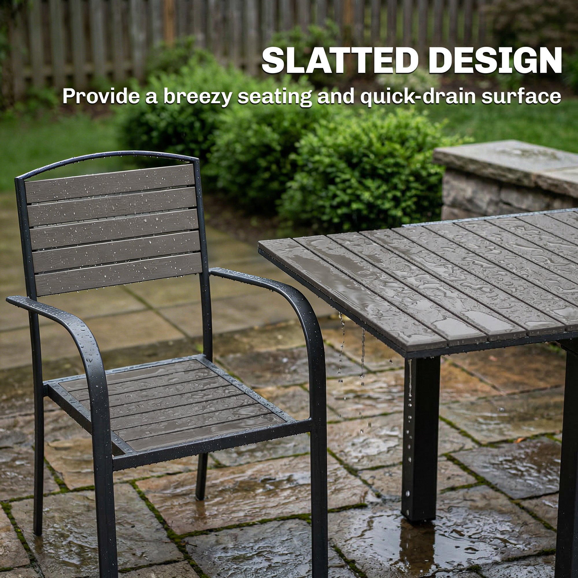 7-Piece Extendable Outdoor Dining Set with 6 Chairs, Wood-Look Slatted Design, Aluminum Frame, Weatherproof, Gray