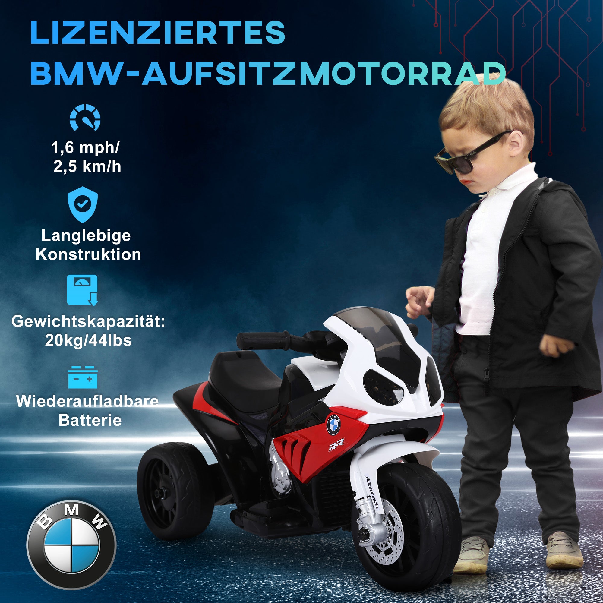 Electric Kids Motorcycle BMW S1000RR Electric Motorbike with Music, Headlights, Kids Electric Motorbike for Children aged 18-36 Months Red
