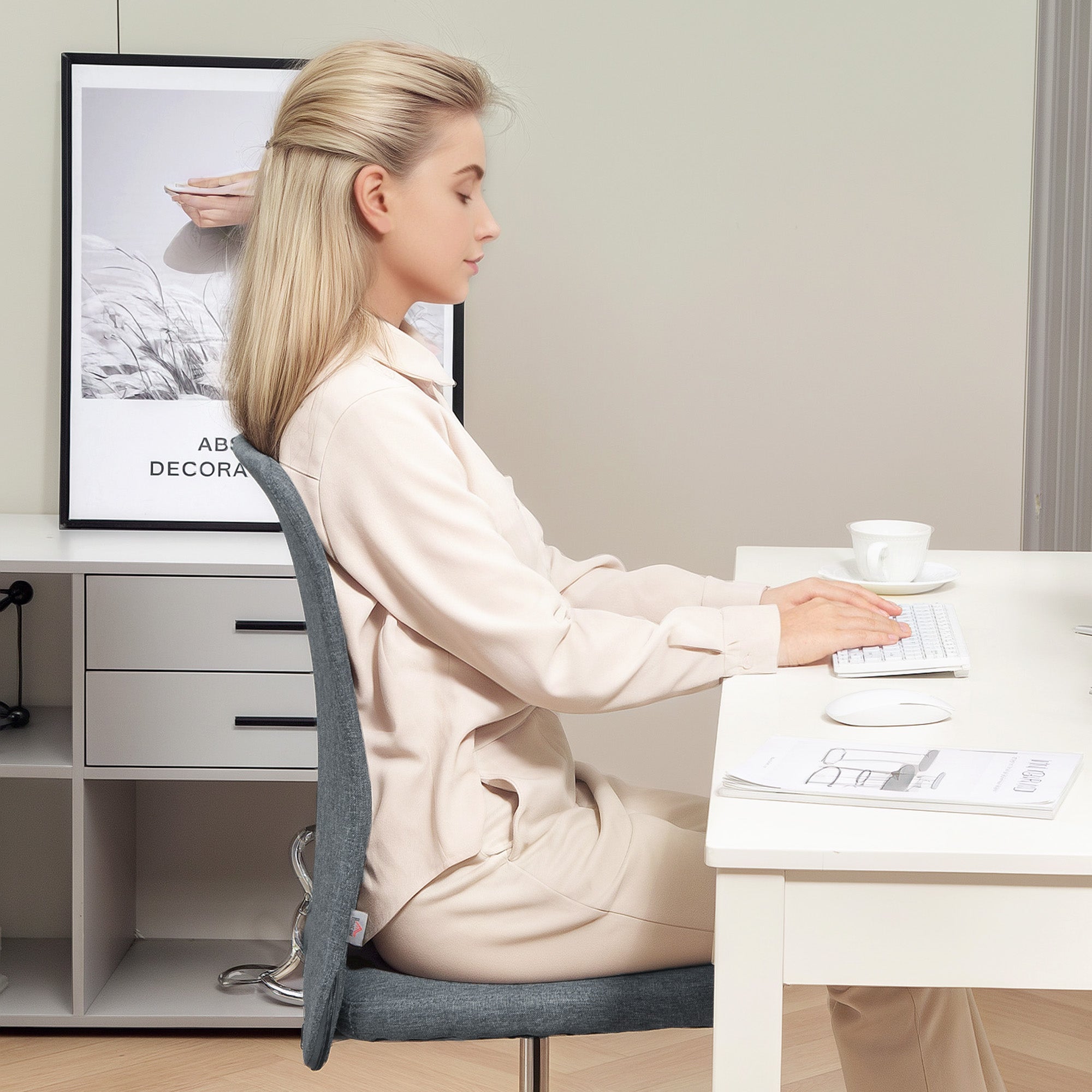 Armless Office Chair Swivel Desk Chair Upholstered in Synthetic Linen with Adjustable Height for Study Bedroom Vanity Load 120 kg Gray