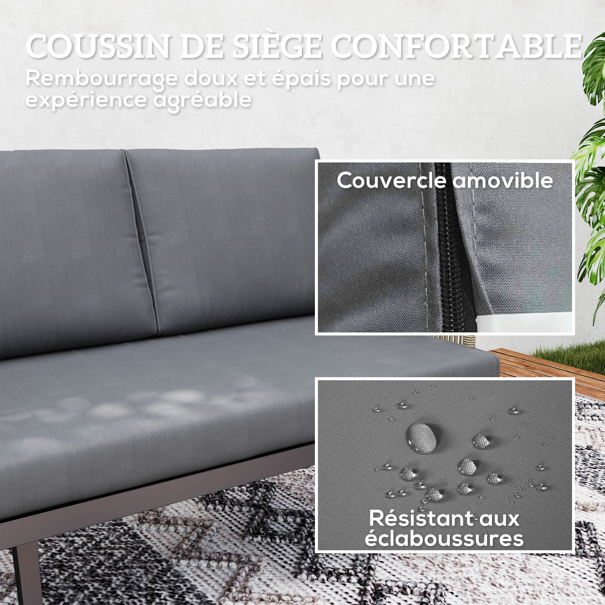 2-Seater Rattan Garden Sofa with Cushions, Outdoor Sofa with Armrests, Steel Frame for Garden, Dark Grey