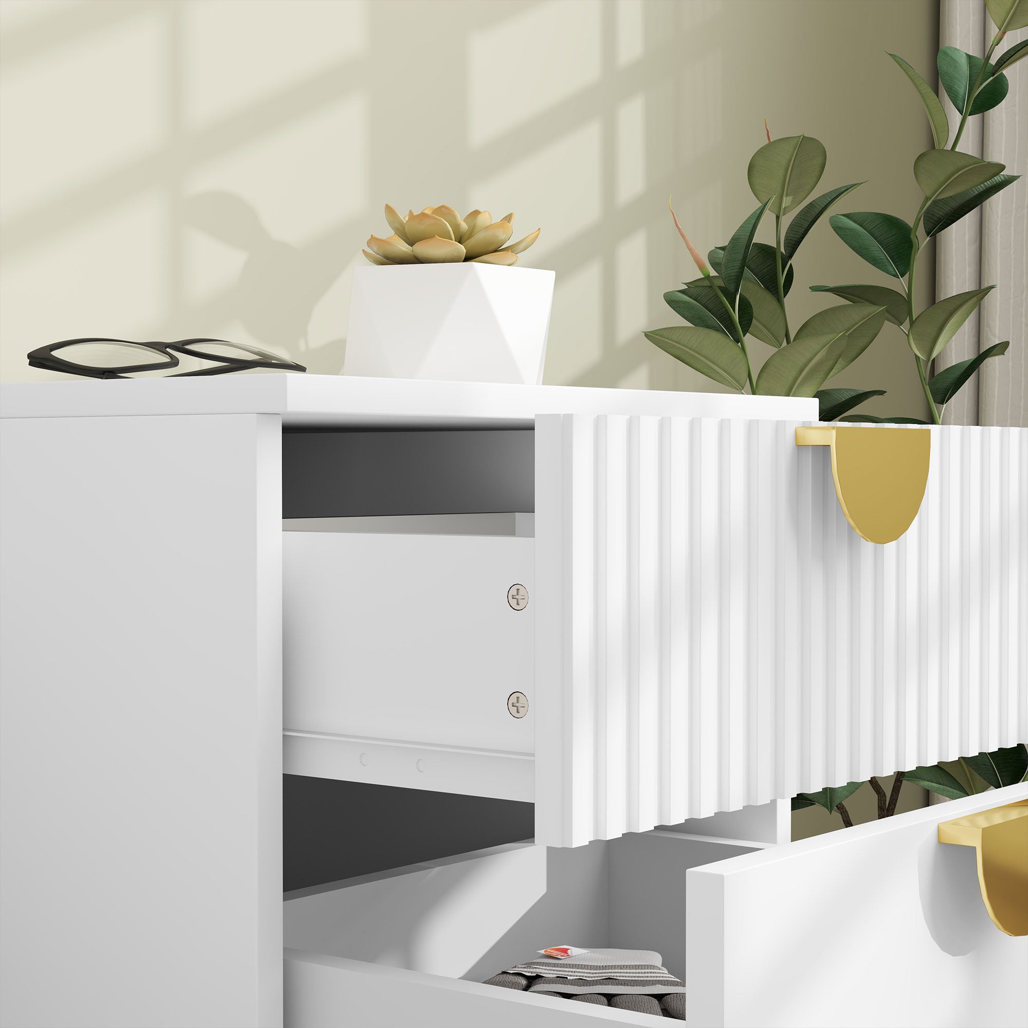 Nightstand with 2 Drawers, Side Table, Bedside Table with Gold-look Handles, Bedside Table for Bedroom, Living Room, 40 x 40 x 50 cm, White