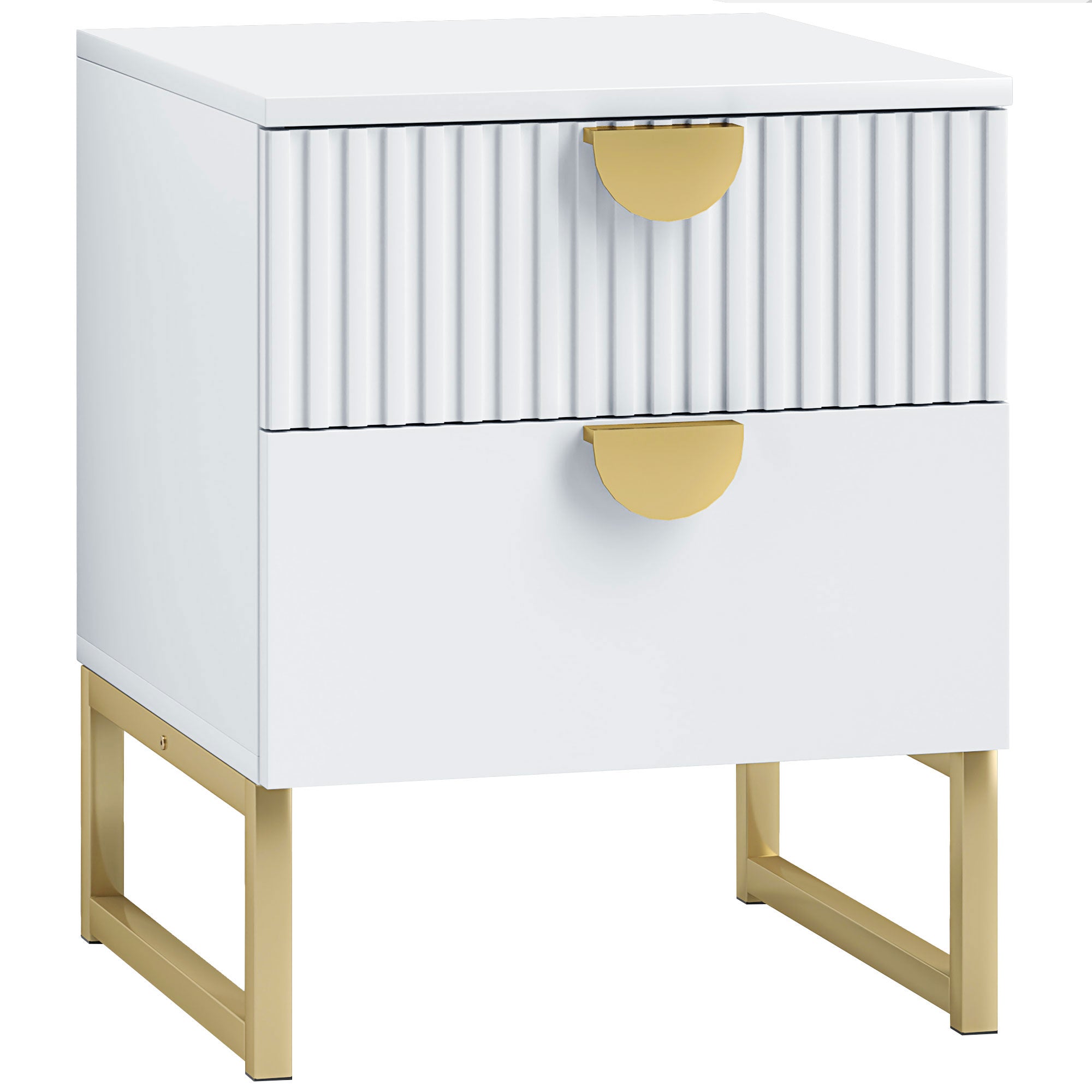 Nightstand with 2 Drawers, Side Table, Bedside Table with Gold-look Handles, Bedside Table for Bedroom, Living Room, 40 x 40 x 50 cm, White