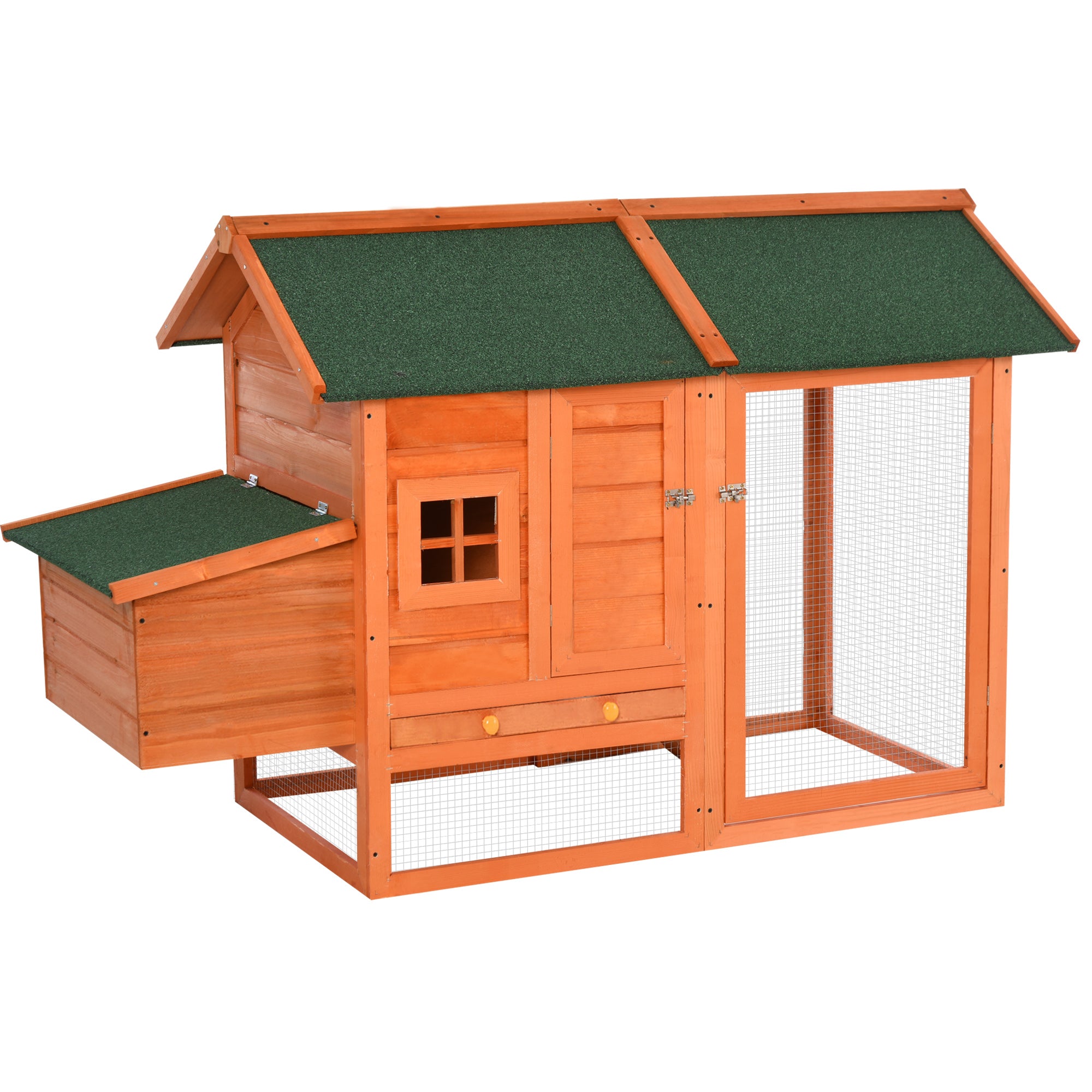 Prefabricated Wooden Chicken Coop with Nesting Box for Egg Laying Hens, Chicken Cage with Removable Tray for Garden, 170x74x106 cm