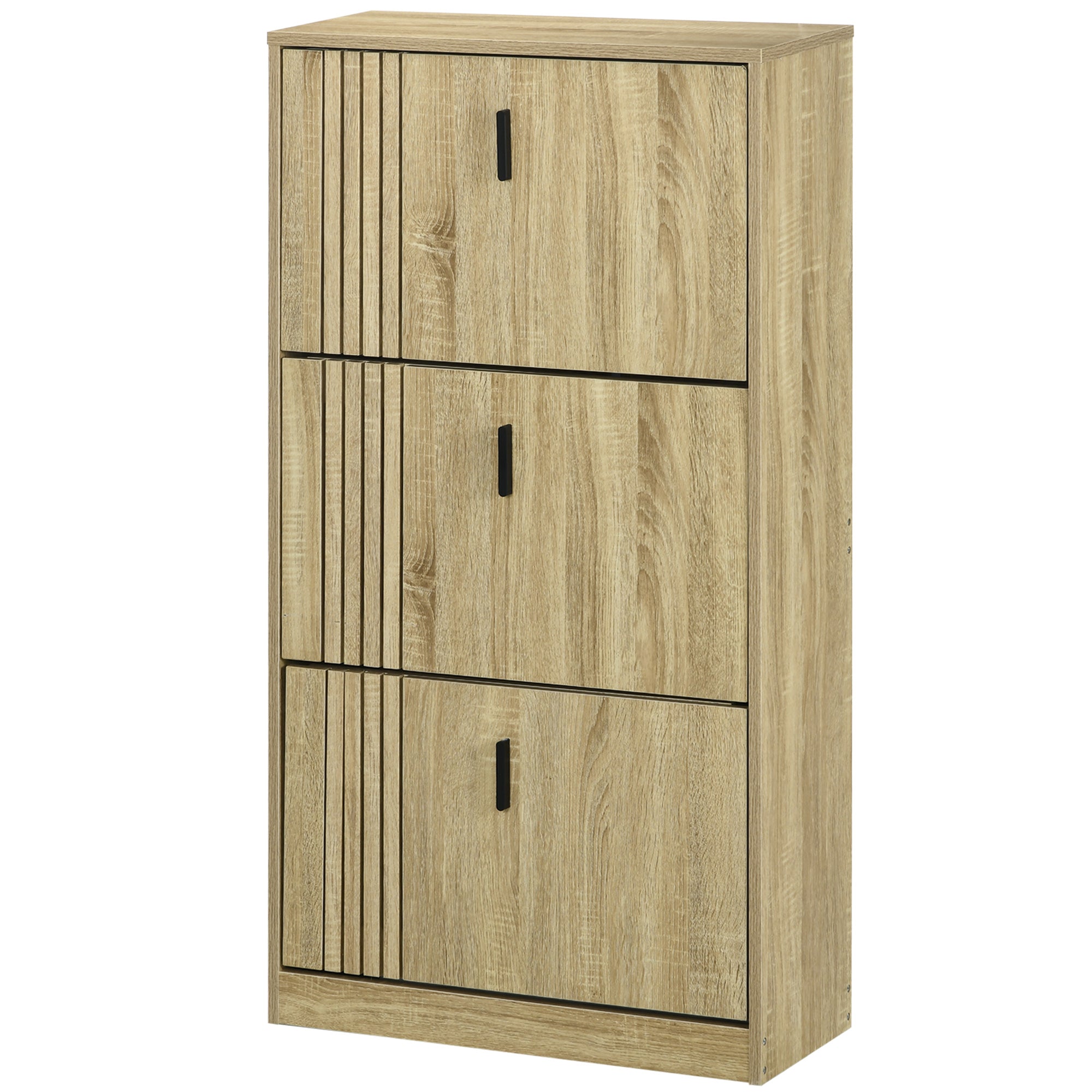 3-Flap Shoe Cabinet, 18 Pairs, 3-Compartment Shoe Cabinet, Large Capacity for Entryway, Hallway, Living Room, 63 x 24 x 117 cm, Oak