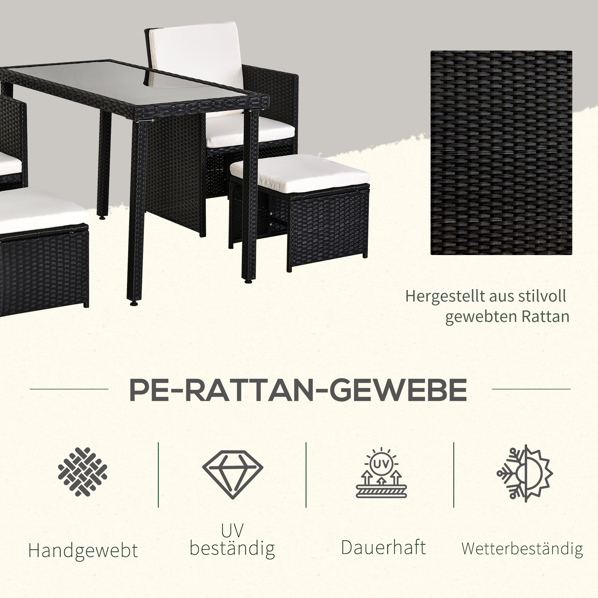 Poly Rattan Dining Set Garden Set Furniture 11 pcs with Cushions Black