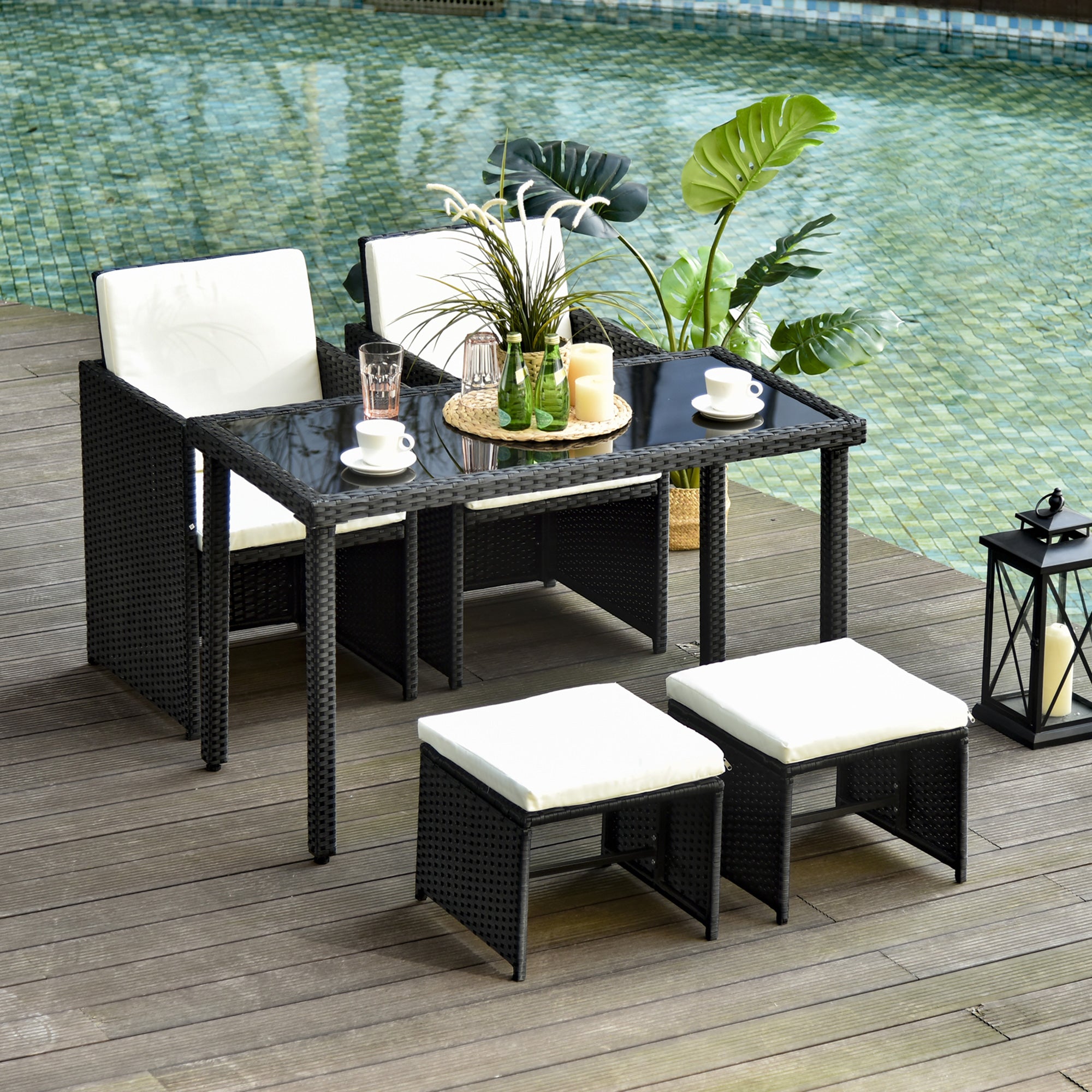 Poly Rattan Dining Set Garden Set Furniture 11 pcs with Cushions Black