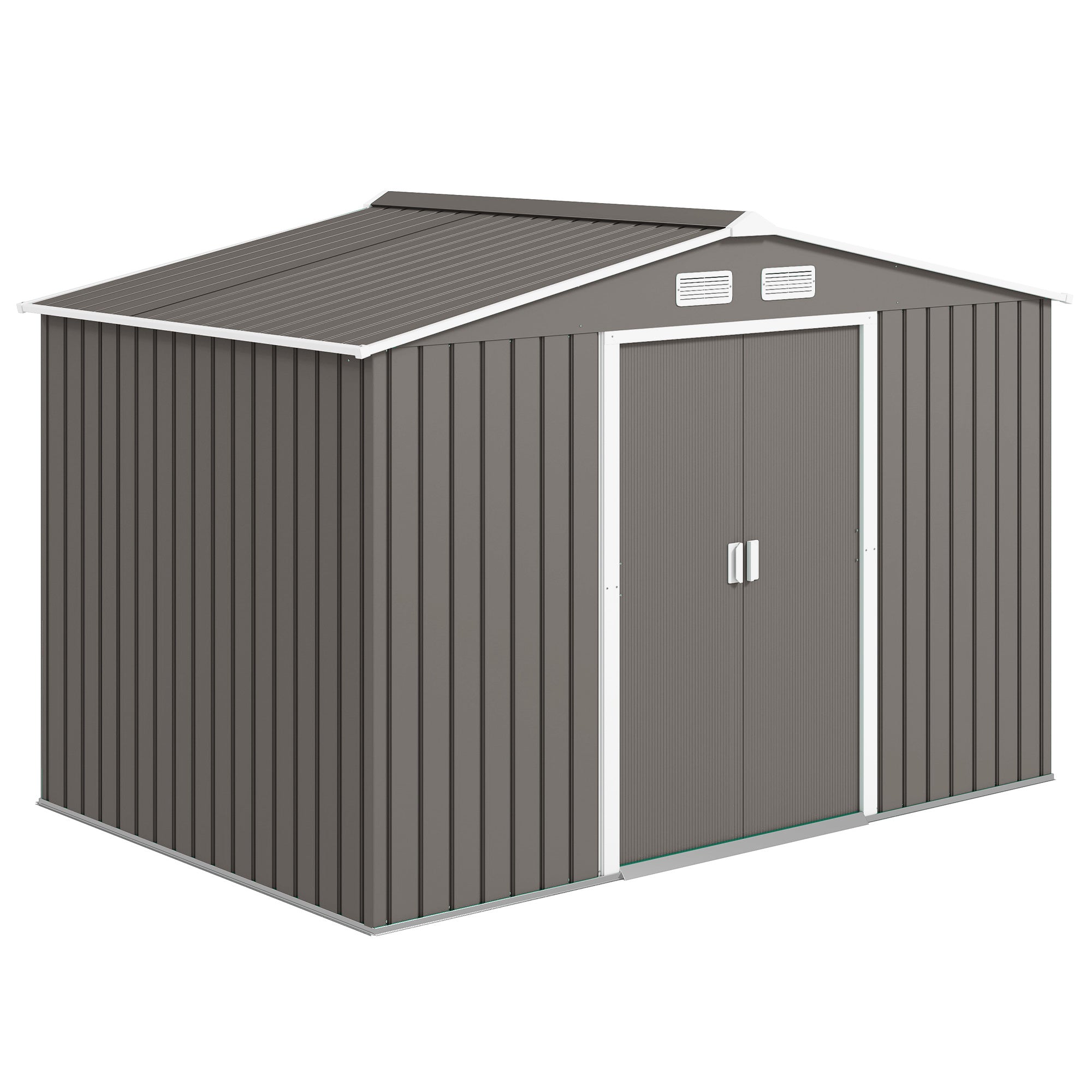 Tool Shed 4.9 m², Garden Shed with Pent Roof, Sliding Door, Foundation, 277 x 195 x 192 cm, Tool Shed Made of Galvanized Steel, Weatherproof, for Garden, Gray