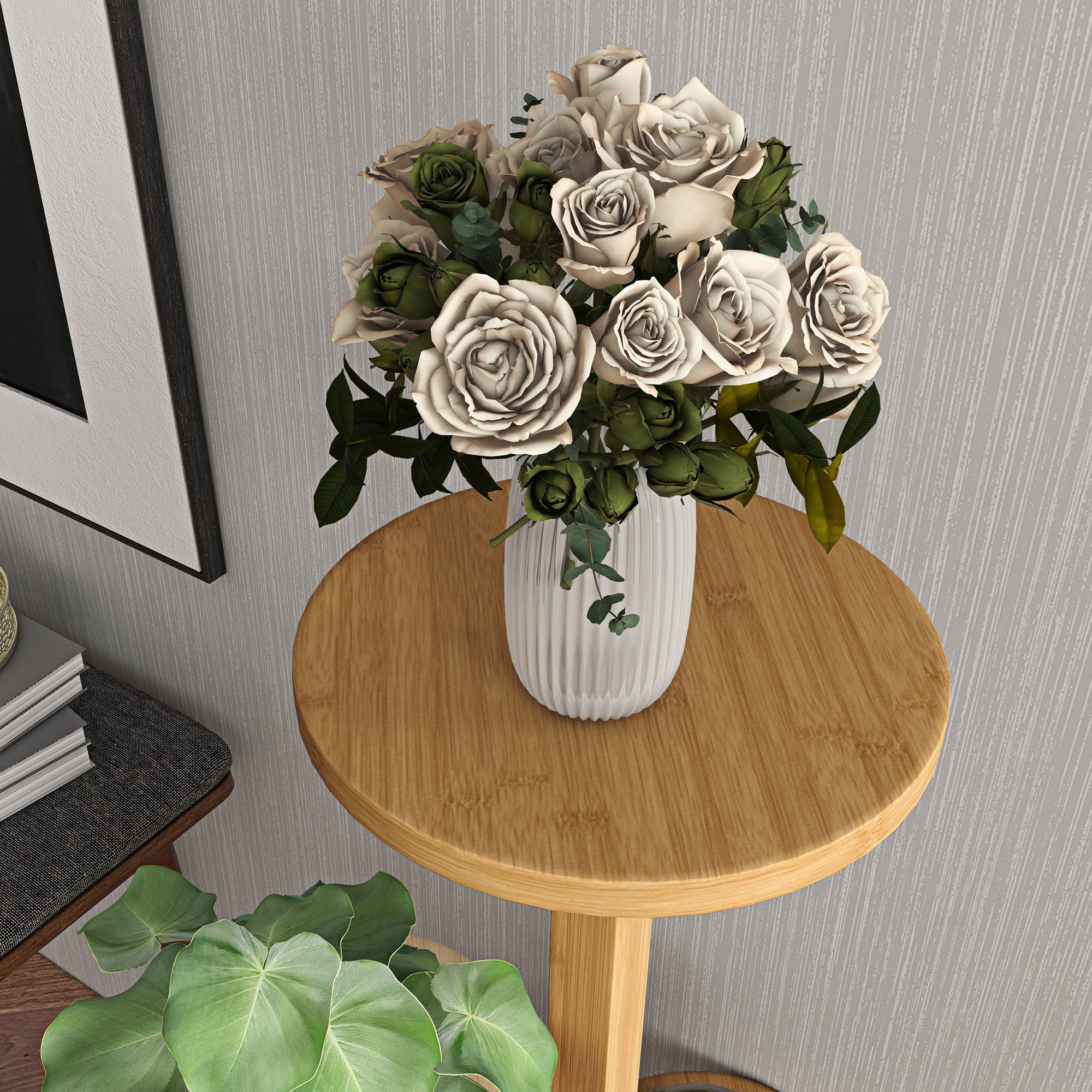 Plant Stand Wooden Plant Shelf with 5 Round Flower Shelves Natural Wood