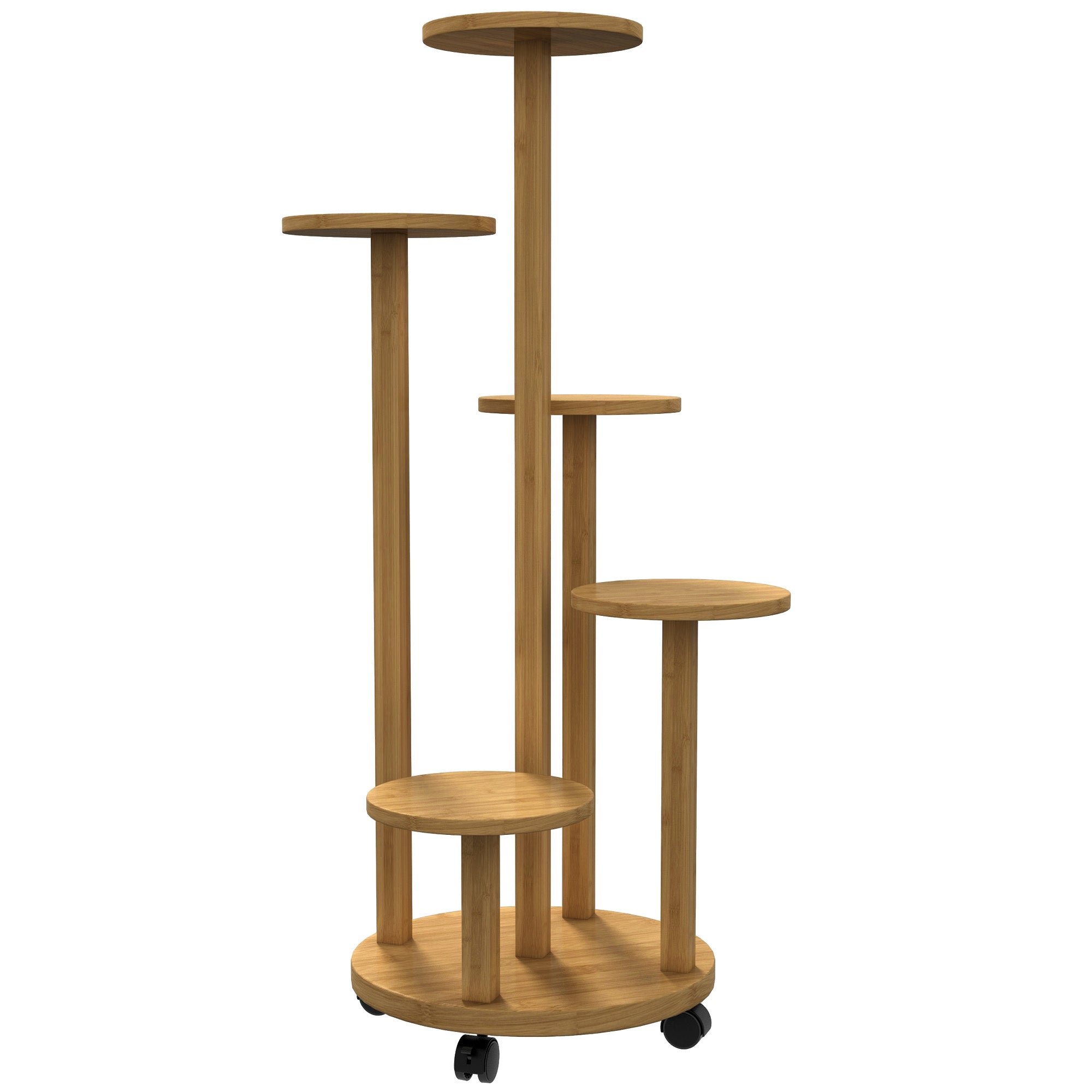 Plant Stand Wooden Plant Shelf with 5 Round Flower Shelves Natural Wood