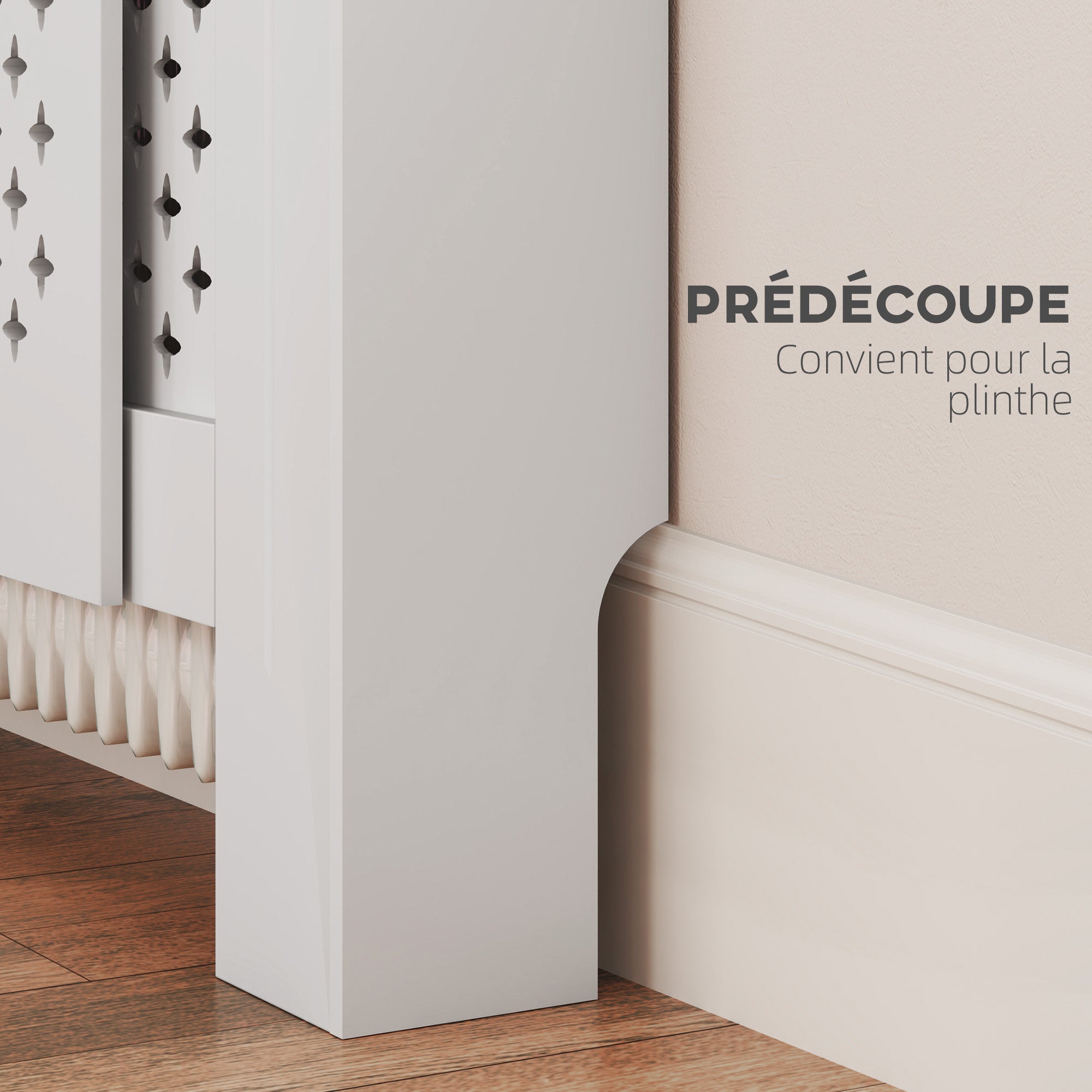 Adjustable Radiator Cover in Contemporary Honeycomb Design 136-200 x 21.5 x 91.7 cm Wooden Radiator Cover for Bedroom, Living Room - White