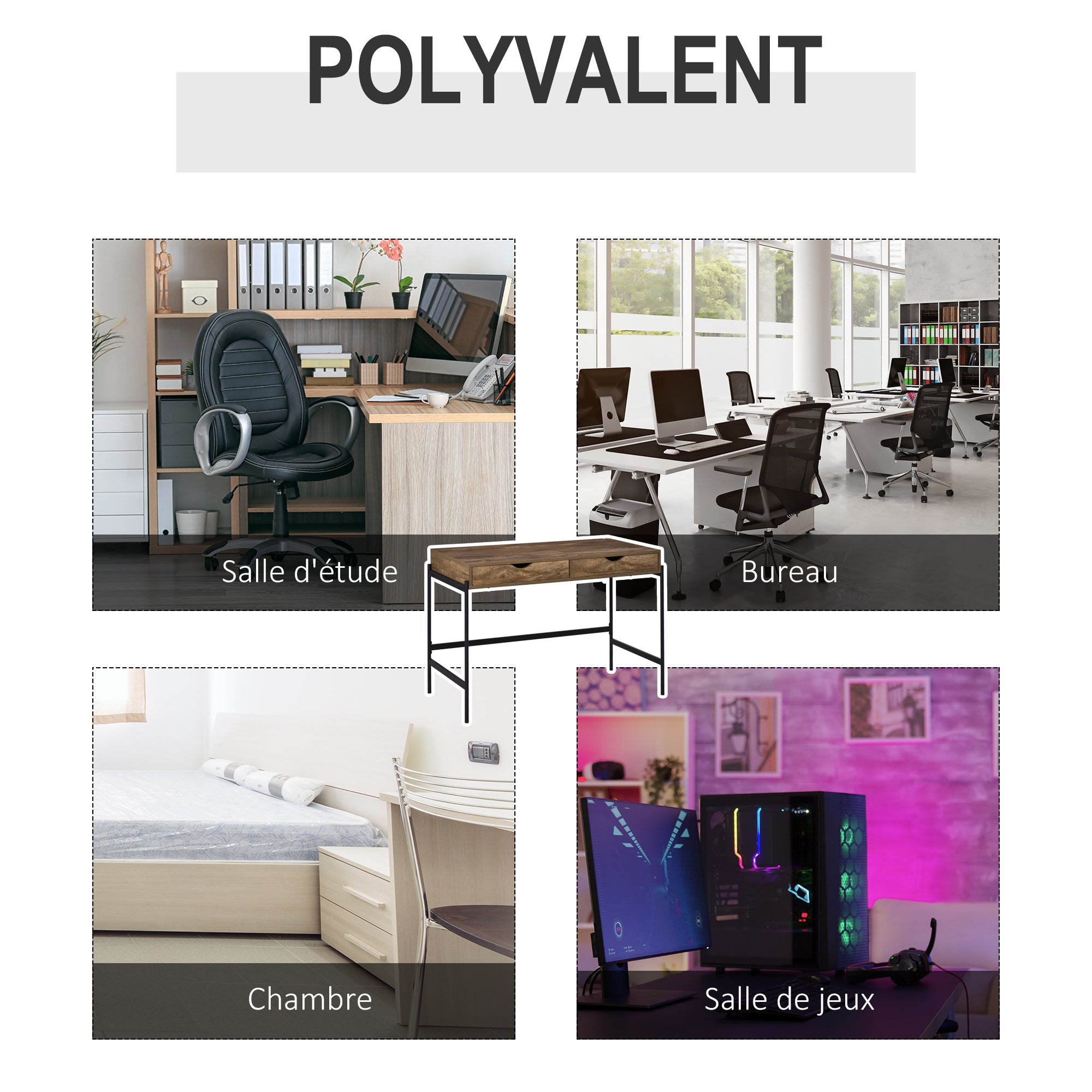 Industrial Style Desk Dimensions 110L x 55W x 75H cm with 2 Drawers Metal Legs Black Wood Effect MDF Top