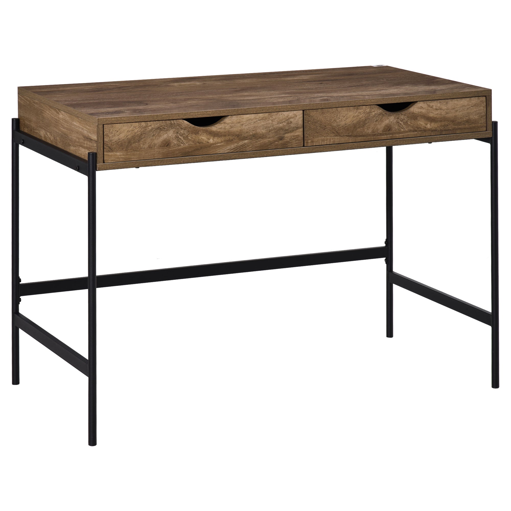 Industrial Style Desk Dimensions 110L x 55W x 75H cm with 2 Drawers Metal Legs Black Wood Effect MDF Top