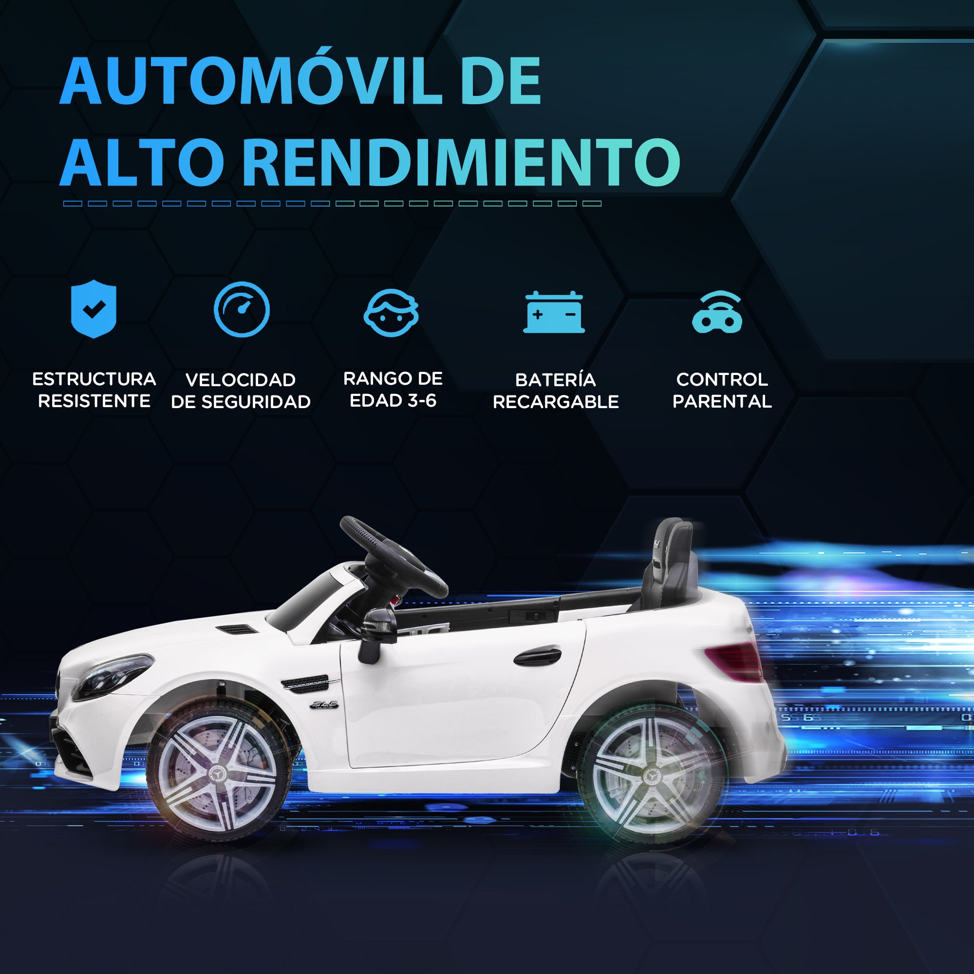 Electric Car for Children 3+ Years Mercedes SLC 300 Electric Car with 12V Battery Kids Electric Car with Remote Control LED Headlights Horn Music White