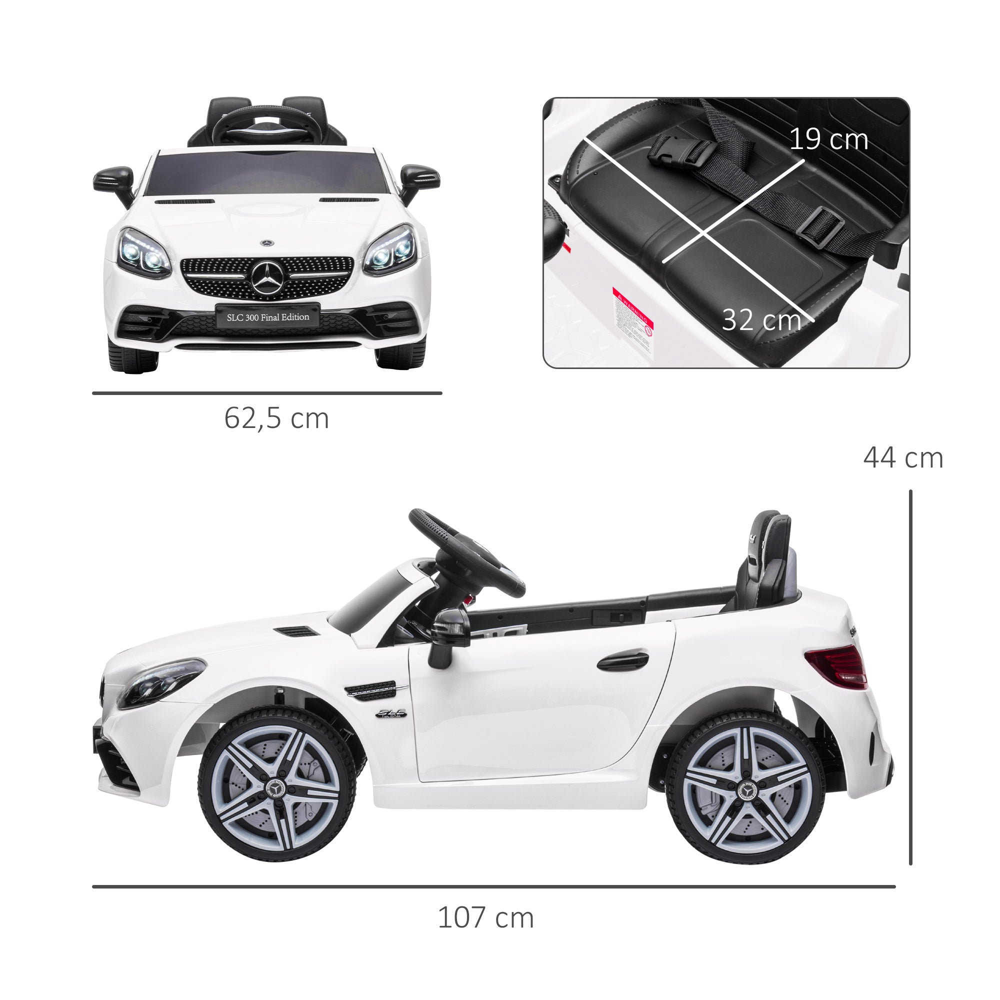 Electric Car for Children 3+ Years Mercedes SLC 300 Electric Car with 12V Battery Kids Electric Car with Remote Control LED Headlights Horn Music White