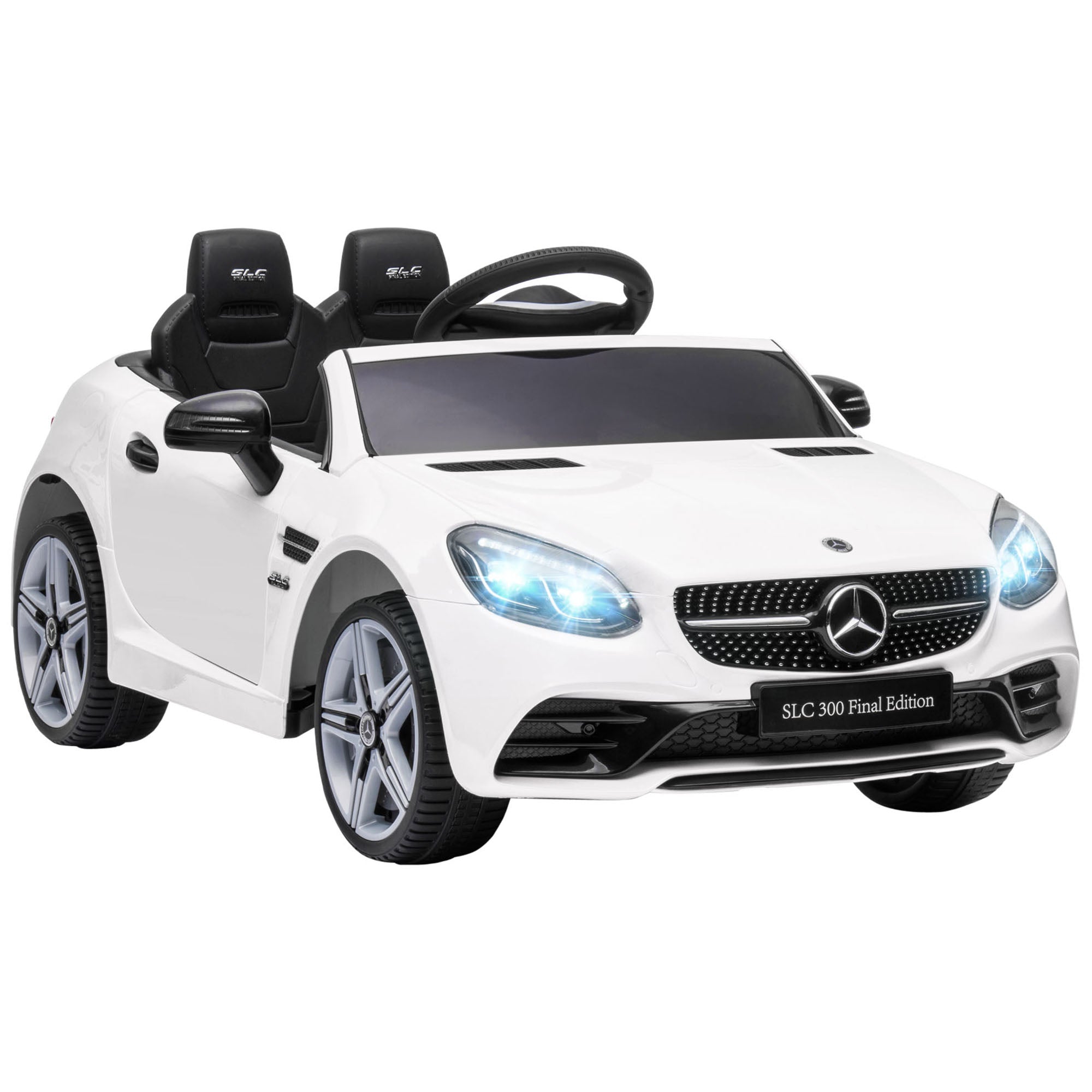 Electric Car for Children 3+ Years Mercedes SLC 300 Electric Car with 12V Battery Kids Electric Car with Remote Control LED Headlights Horn Music White
