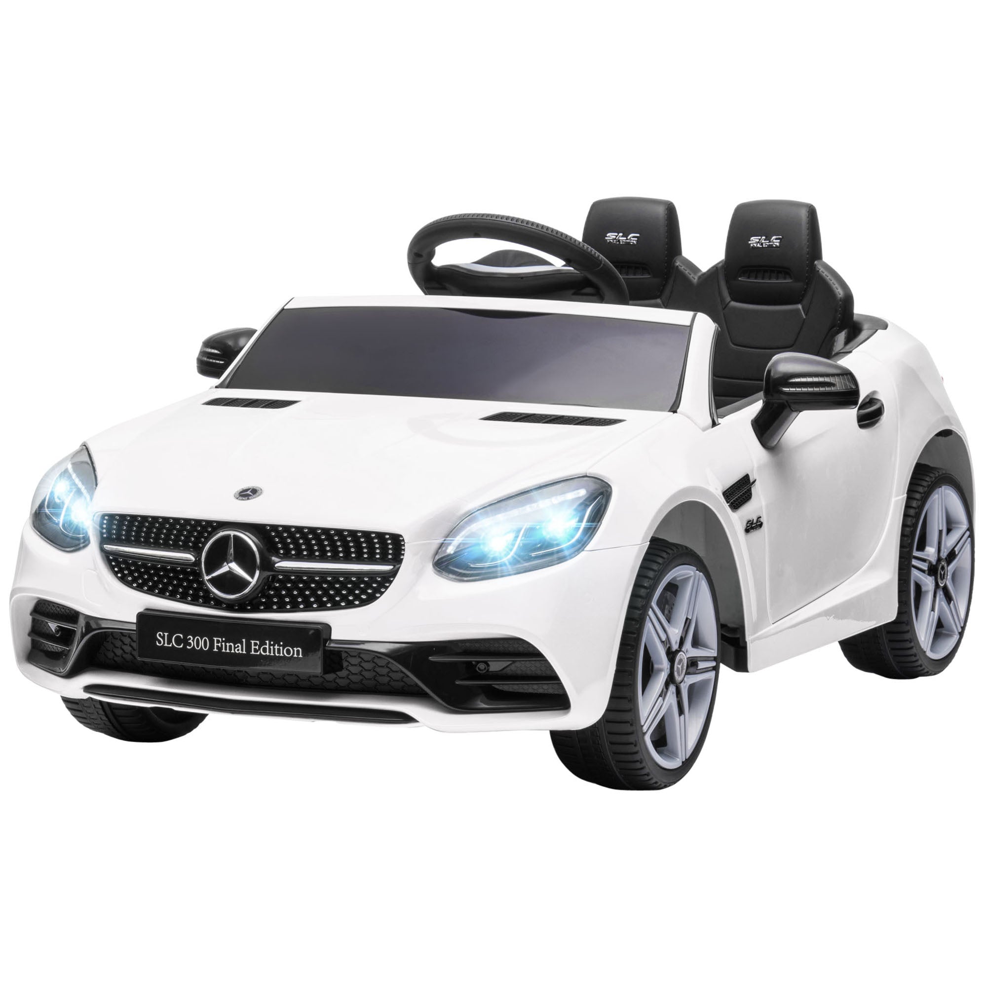 Electric Car for Children 3+ Years Mercedes SLC 300 Electric Car with 12V Battery Kids Electric Car with Remote Control LED Headlights Horn Music White