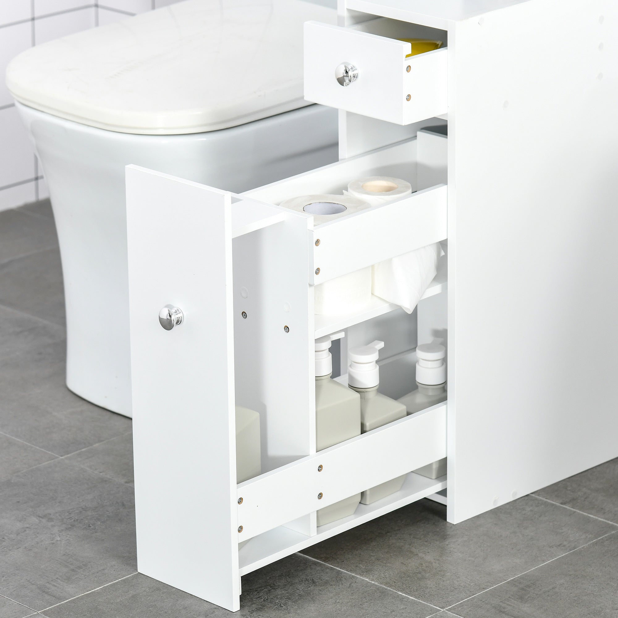 Bathroom Side Cabinet Bathroom Furniture with 2 Drawers and Upper Compartment with Lid for Sink Shower 17x48x58 cm White