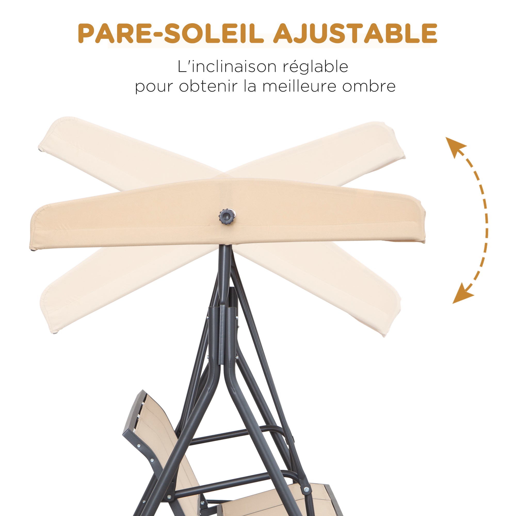 3-Seater Garden Swing with Great Comfort Adjustable Roof Inclination Ergonomic Steel Epoxy Textilene Beige