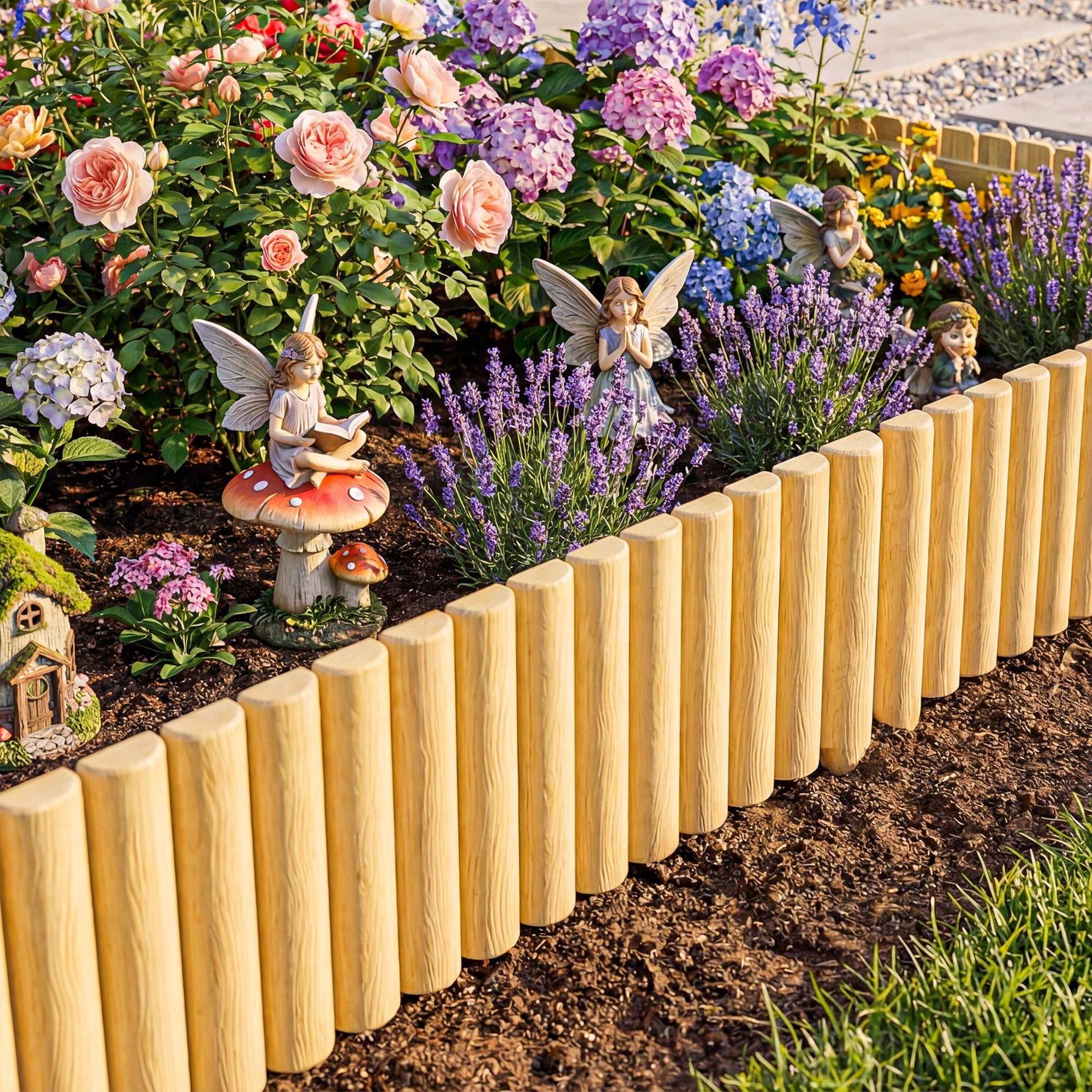 Spruce Wooden Garden Border Fence, 176 x 38 cm (69.3 x 15.0 in) — Decorative, Durable & Easy to Install for Vegetable Patch, Patio, Lawn