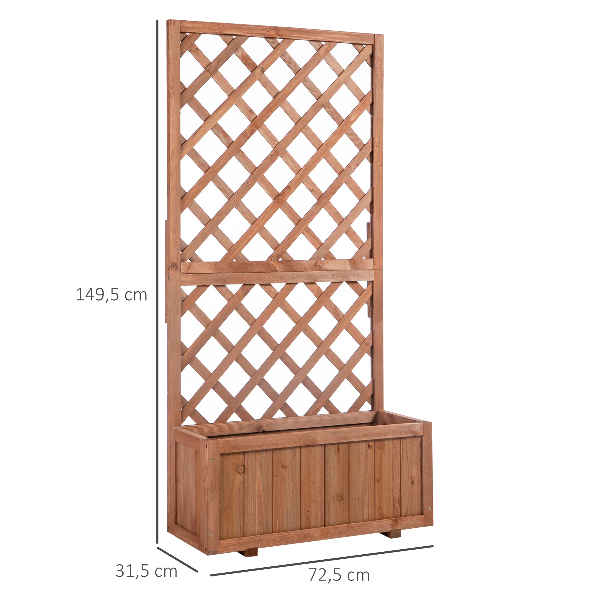 Raised Garden Bed Plant Box with Trellis, Planter Box Wood, 72.5x31.5x149.5cm for Garden Balcony Terrace, Planter for Climbing Plants, Flowers, Orange