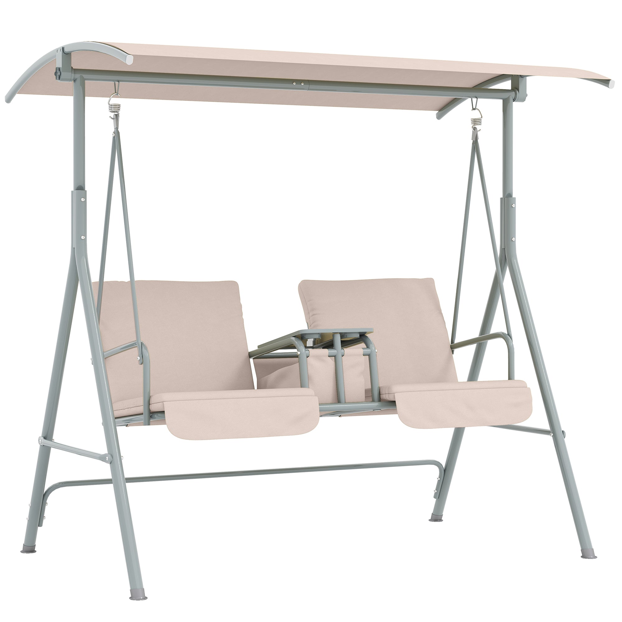Hollywood Swing with Cup Holder and Side Pocket, 2-Seater Garden Swing with Sun Canopy, Swing Bench supports up to 180 kg, Garden Lounger for Garden, Terrace, 175 x 112 x 165 cm, Beige