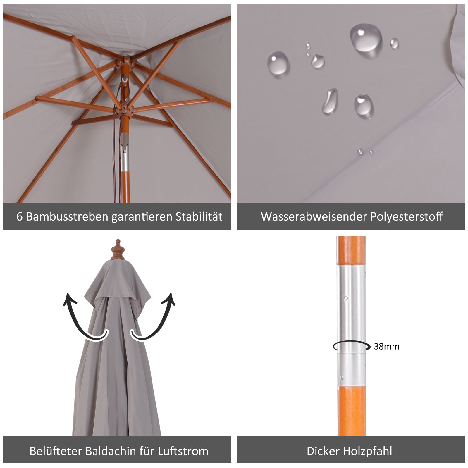 Umbrella 200 x 150 x 235 cm Tiltable Garden Umbrella 3-stage adjustable rectangular Beach Umbrella water-repellent and UV-resistant for Beach Balcony Terrace Garden Gray