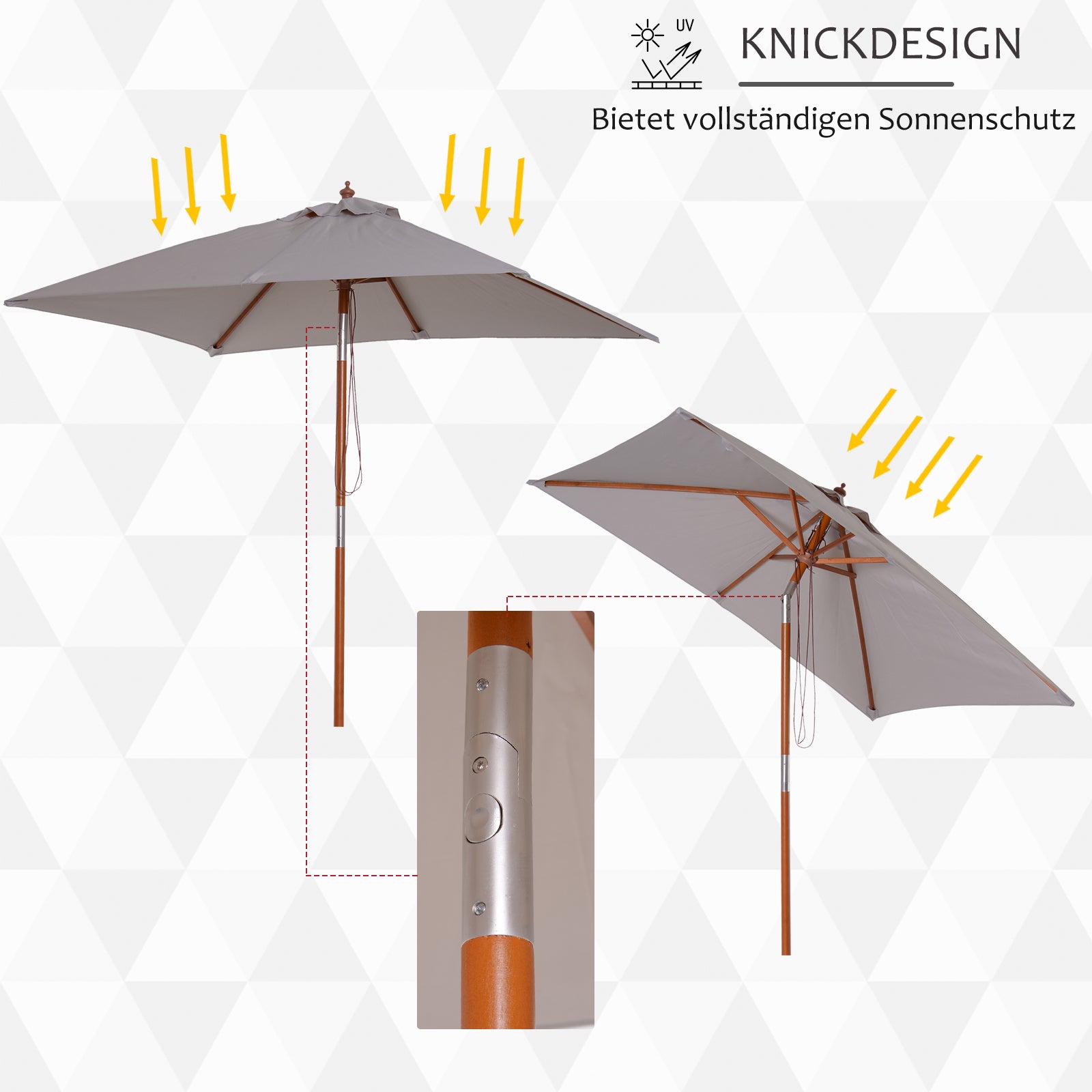 Umbrella 200 x 150 x 235 cm Tiltable Garden Umbrella 3-stage adjustable rectangular Beach Umbrella water-repellent and UV-resistant for Beach Balcony Terrace Garden Gray