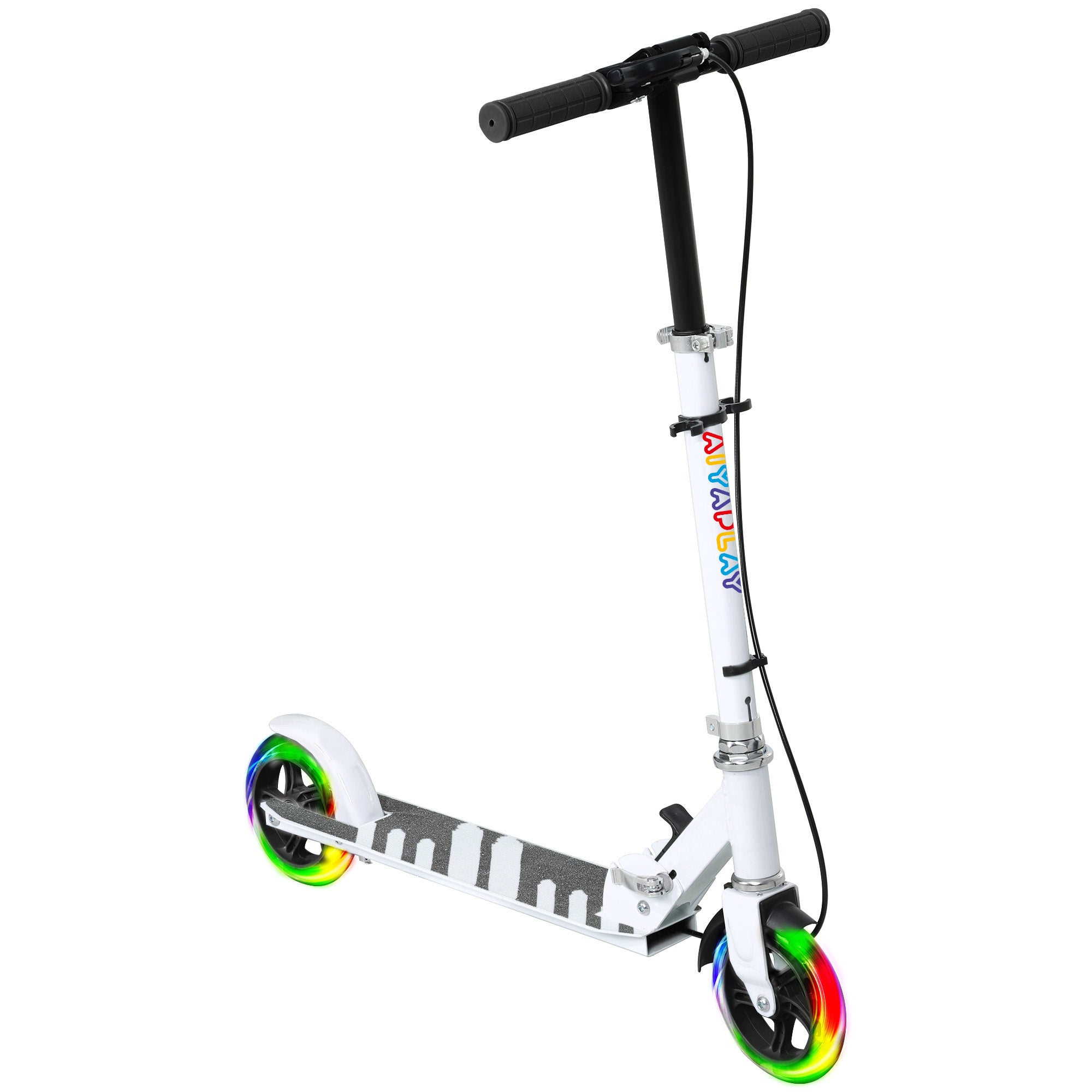 Kids Scooter 3 to 8 years old, foldable scooter with 2 LED light-up wheels, 4 height adjustments, non-slip deck, dual brake, scooter for girls and boys, white