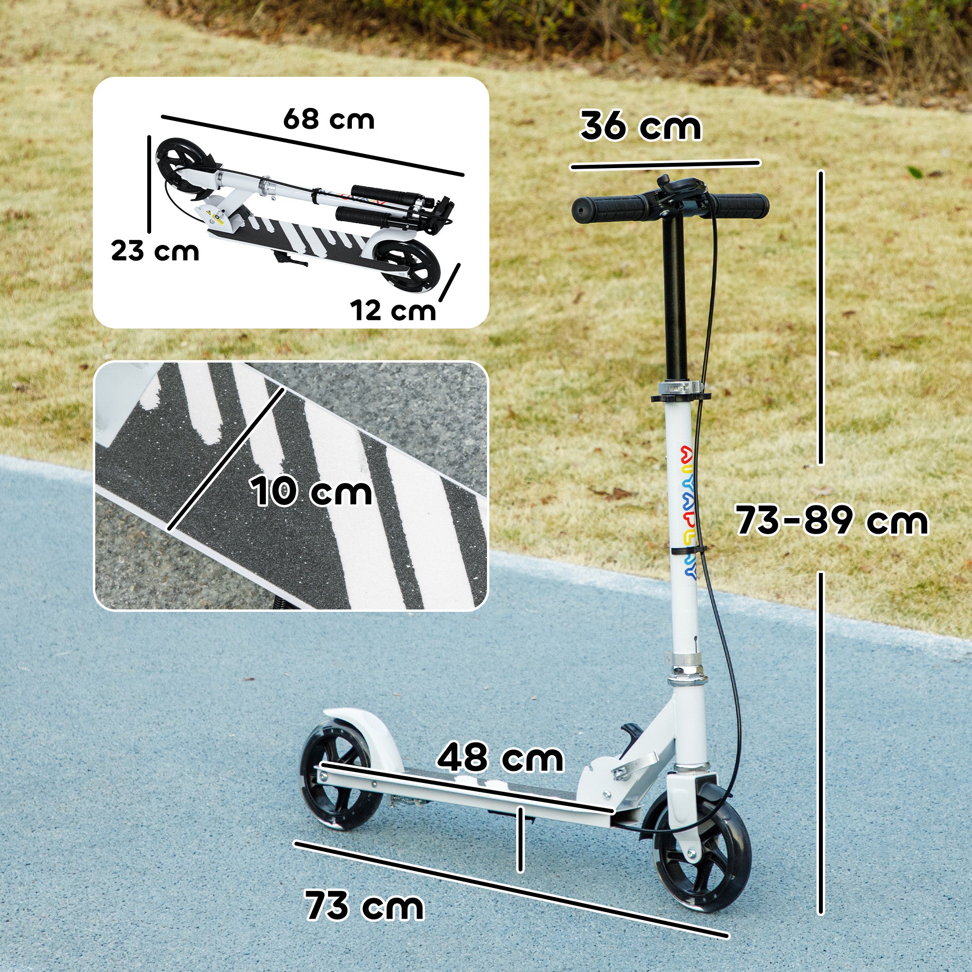 Kids Scooter 3 to 8 years old, foldable scooter with 2 LED light-up wheels, 4 height adjustments, non-slip deck, dual brake, scooter for girls and boys, white