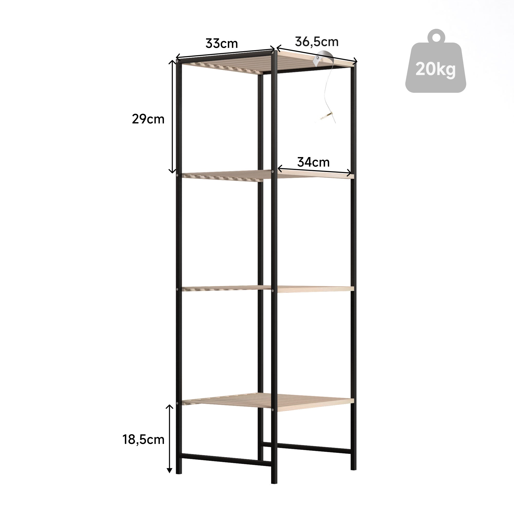 Bamboo & Steel 4-Tier Standing Shelf for Kitchen, Bathroom, Living Room & Hallway — 14.4 x 13 x 43.3 in, Natural