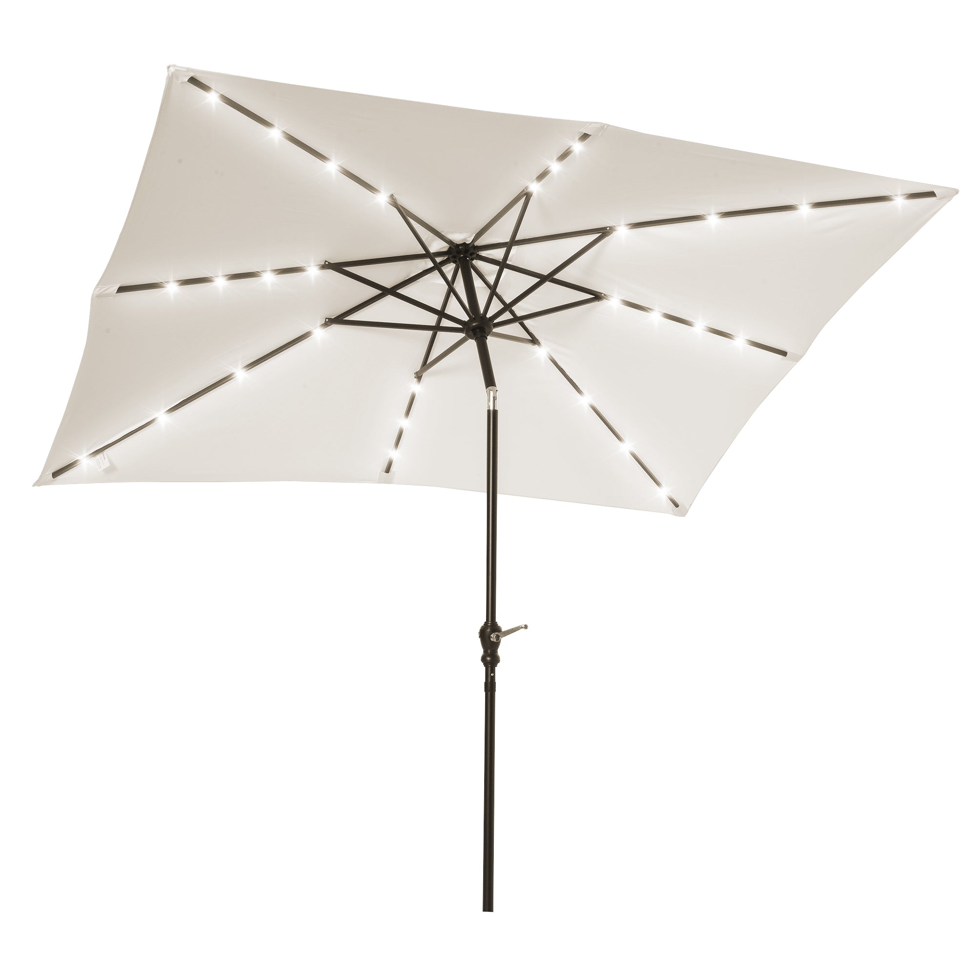 Garden Umbrella 268x205x248 cm Outdoor Terrace Umbrella with Roof Tiltable up to 45° Solar LED Lights Steel Pole and Crank Parasol for Patio Terrace Cream White