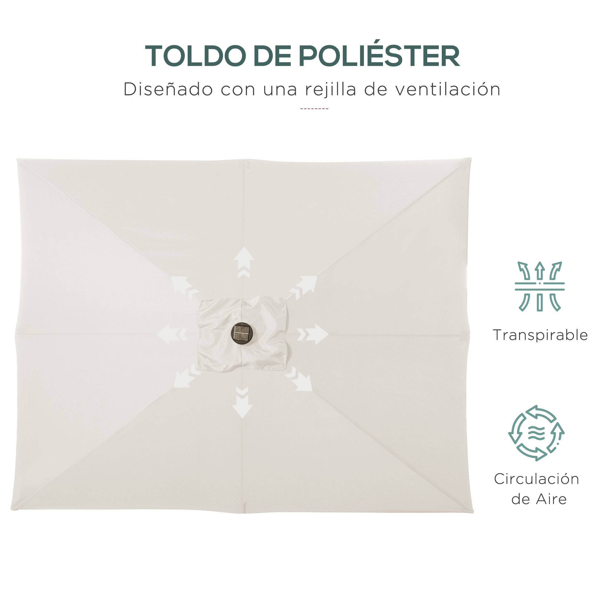 Garden Umbrella 268x205x248 cm Outdoor Terrace Umbrella with Roof Tiltable up to 45° Solar LED Lights Steel Pole and Crank Parasol for Patio Terrace Cream White