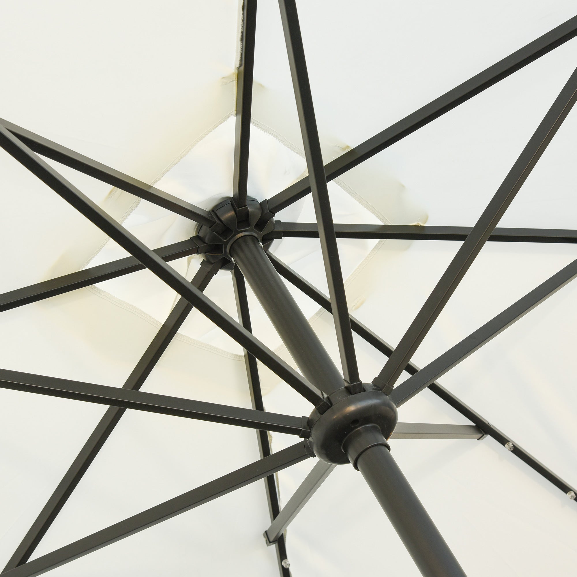 Garden Umbrella 268x205x248 cm Outdoor Terrace Umbrella with Roof Tiltable up to 45° Solar LED Lights Steel Pole and Crank Parasol for Patio Terrace Cream White