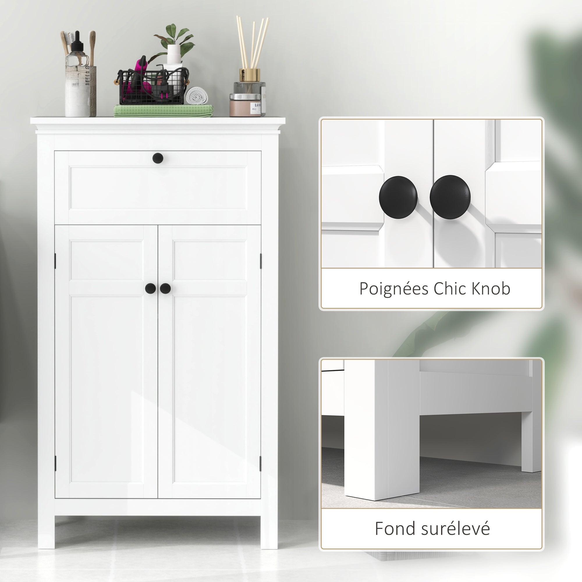 Bathroom Storage Cabinet Bathroom Storage Cabinet with Drawer and Cupboard, Adjustable Shelves, for Bathroom, Living Room, Kitchen - 60 x 30 x 102.5 cm, White