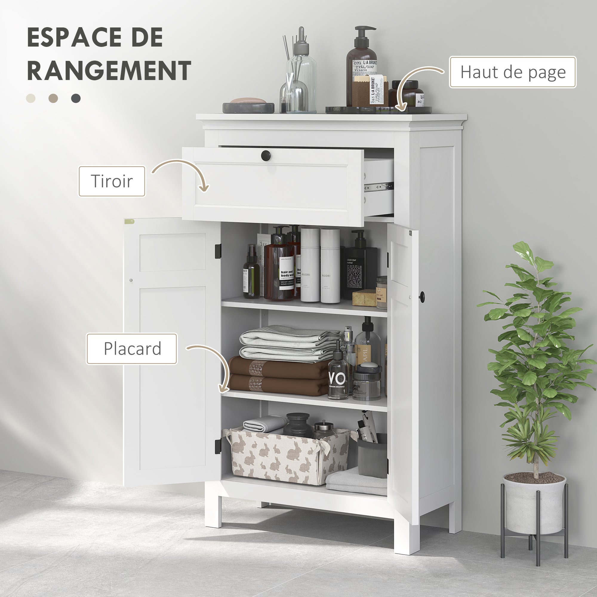 Bathroom Storage Cabinet Bathroom Storage Cabinet with Drawer and Cupboard, Adjustable Shelves, for Bathroom, Living Room, Kitchen - 60 x 30 x 102.5 cm, White
