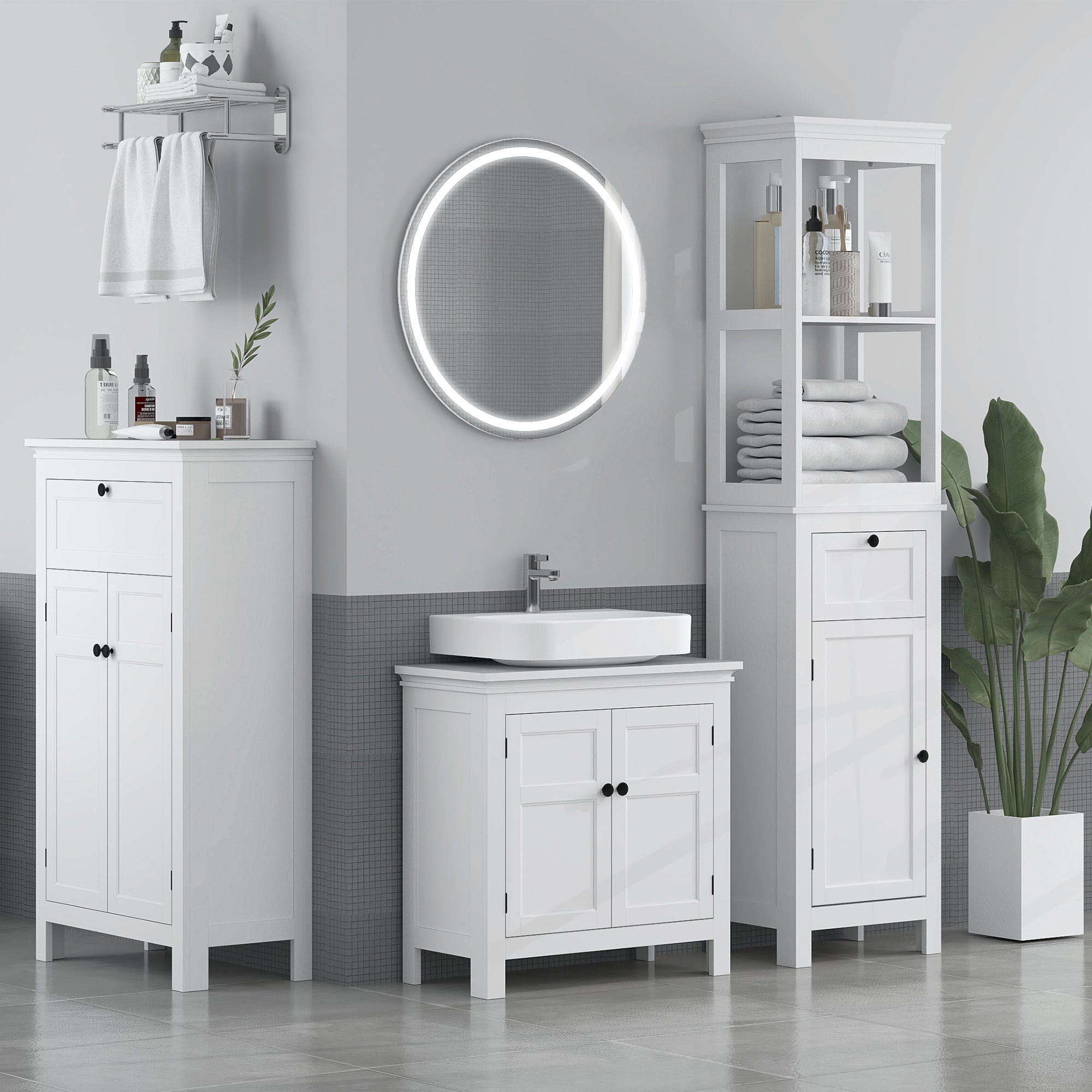 Bathroom Storage Cabinet Bathroom Storage Cabinet with Drawer and Cupboard, Adjustable Shelves, for Bathroom, Living Room, Kitchen - 60 x 30 x 102.5 cm, White