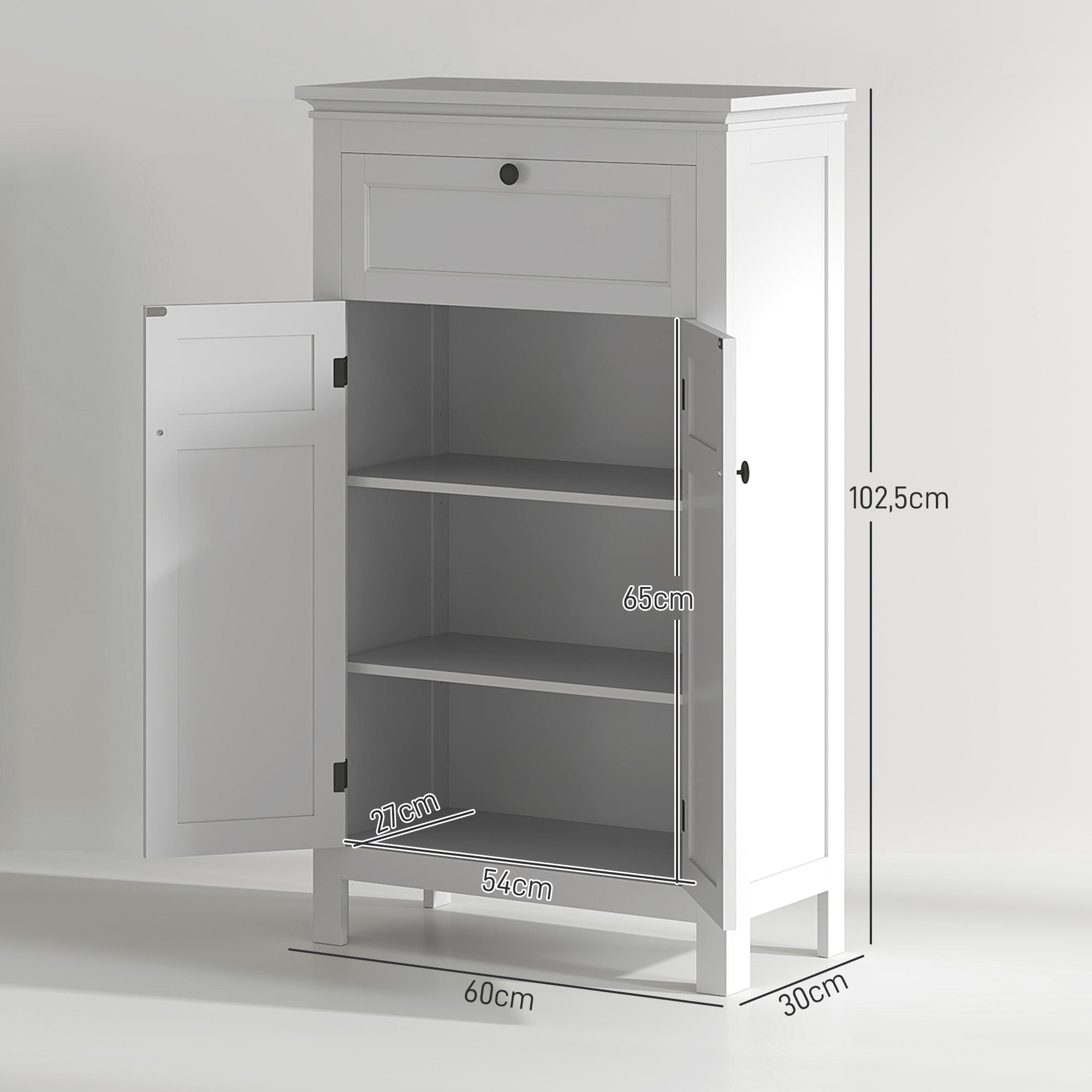 Bathroom Storage Cabinet Bathroom Storage Cabinet with Drawer and Cupboard, Adjustable Shelves, for Bathroom, Living Room, Kitchen - 60 x 30 x 102.5 cm, White