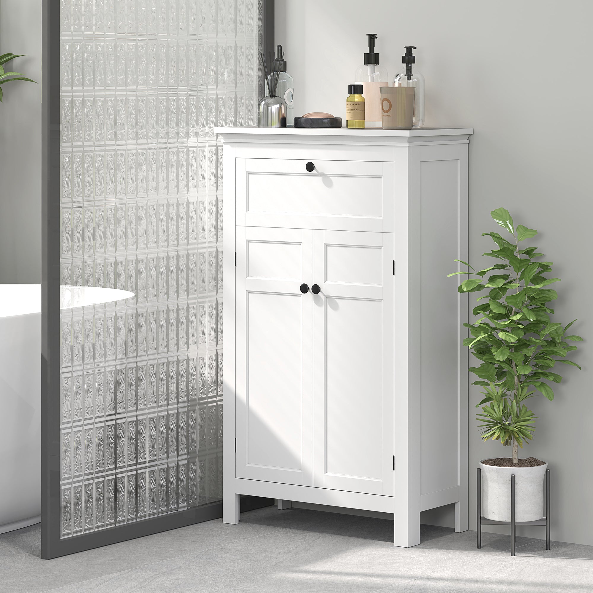 Bathroom Storage Cabinet Bathroom Storage Cabinet with Drawer and Cupboard, Adjustable Shelves, for Bathroom, Living Room, Kitchen - 60 x 30 x 102.5 cm, White