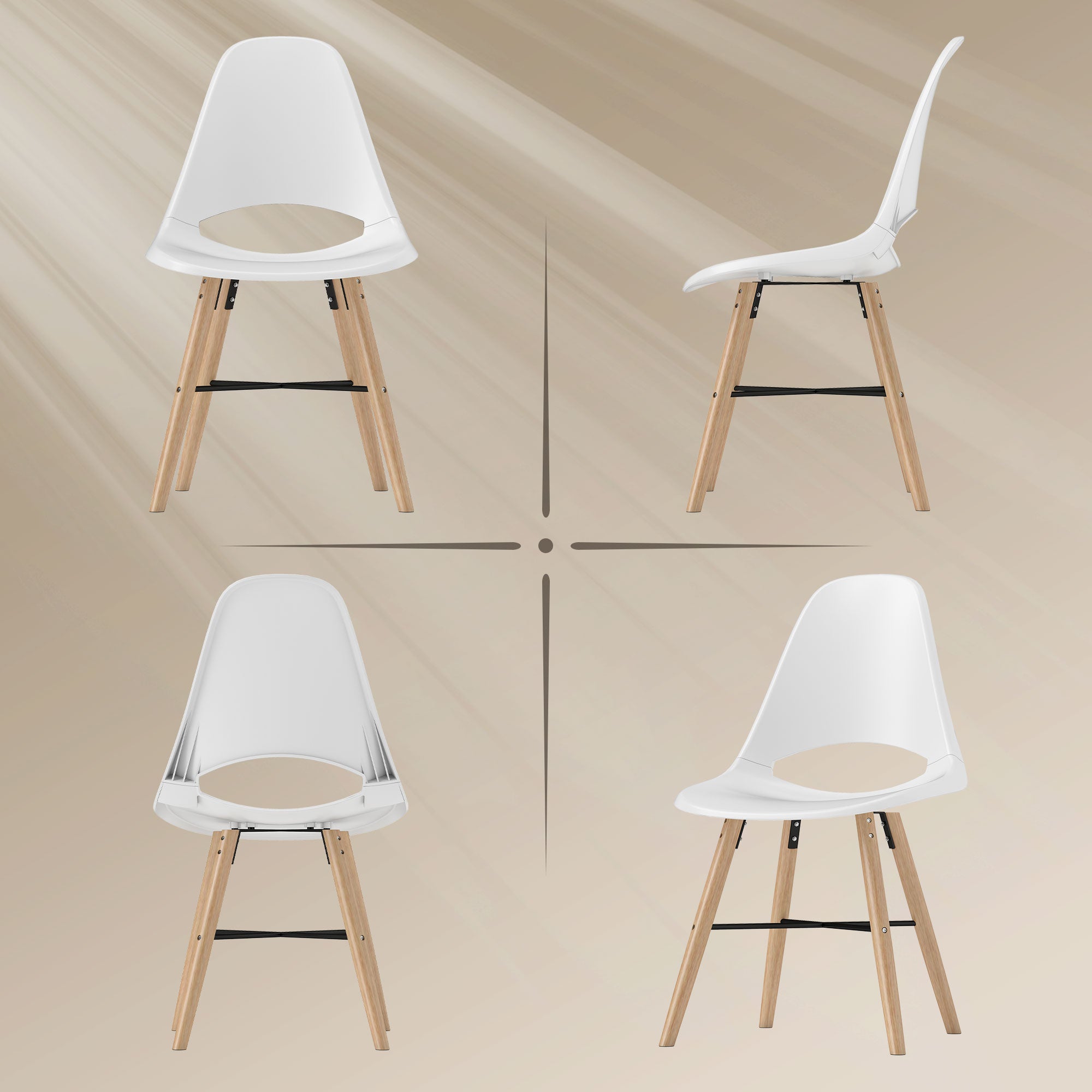 Set of 2 Dining Room Chairs, Modern Kitchen Chairs with Cutout Backrest Design and Rubber Wood Legs, Plastic Chair for Kitchen, Bedroom, Office and Living Room, White