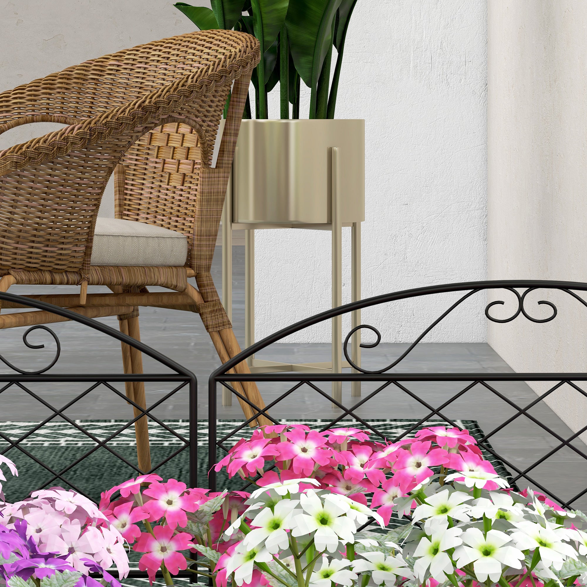 Set of 5 decorative metal garden fence panels, garden border, for flower bed - dim. 305 x 43 cm, black