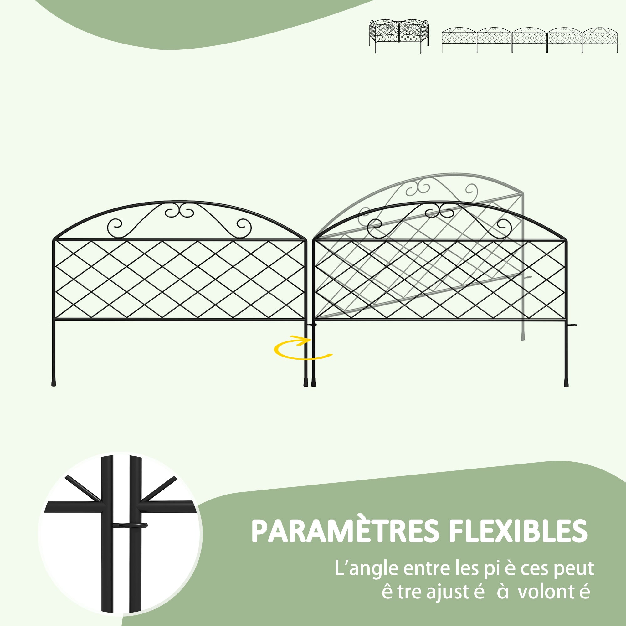 Set of 5 decorative metal garden fence panels, garden border, for flower bed - dim. 305 x 43 cm, black