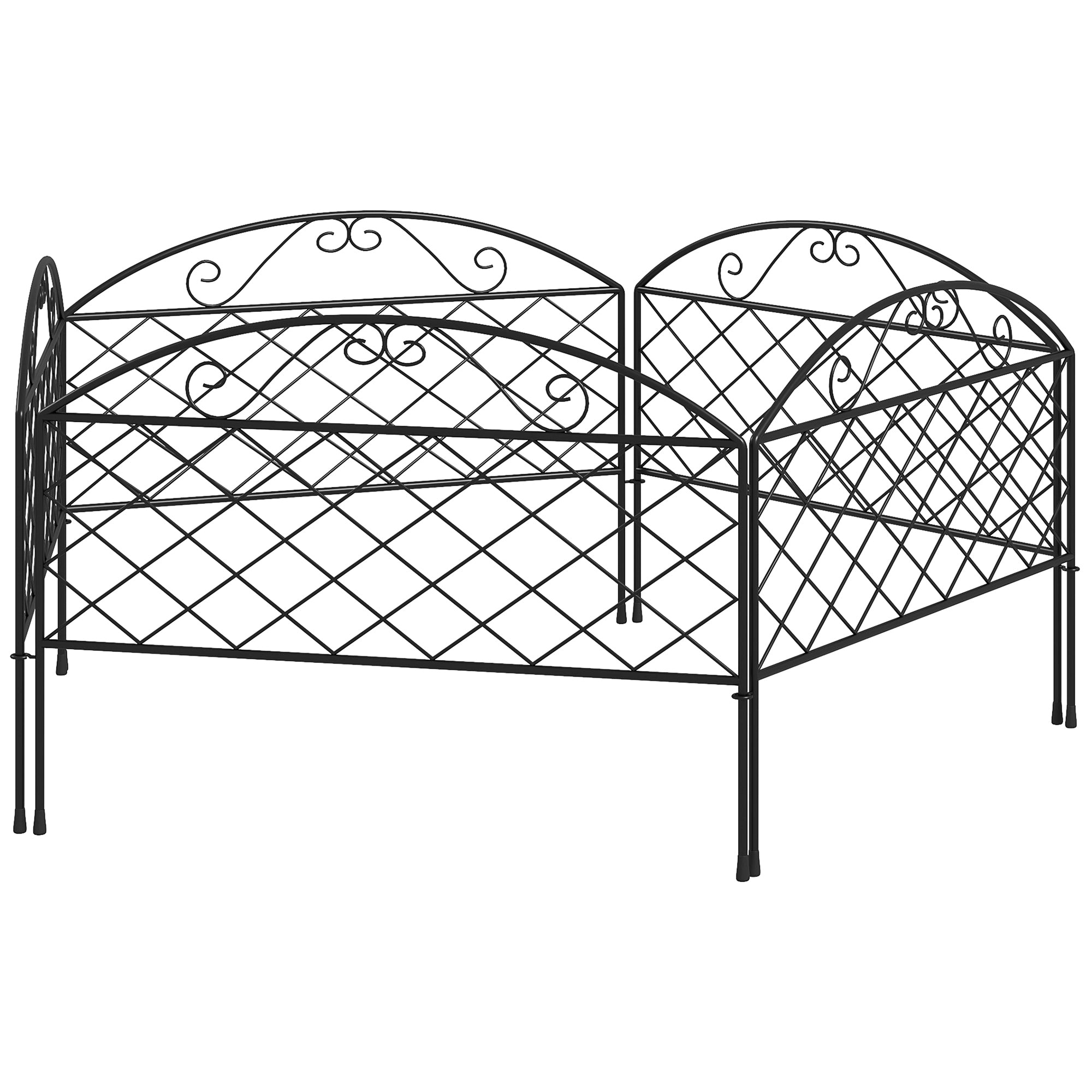 Set of 5 decorative metal garden fence panels, garden border, for flower bed - dim. 305 x 43 cm, black