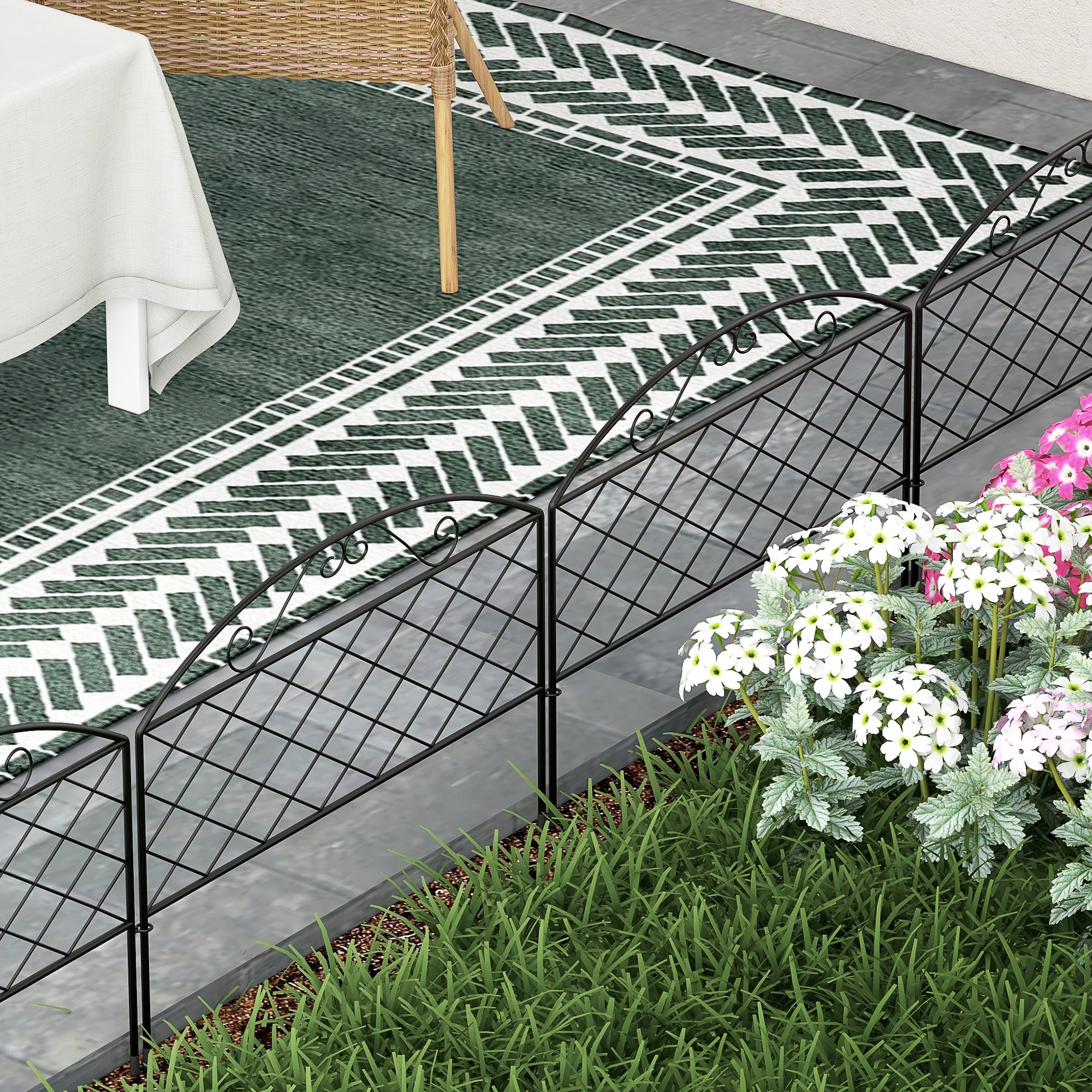 Set of 5 decorative metal garden fence panels, garden border, for flower bed - dim. 305 x 43 cm, black