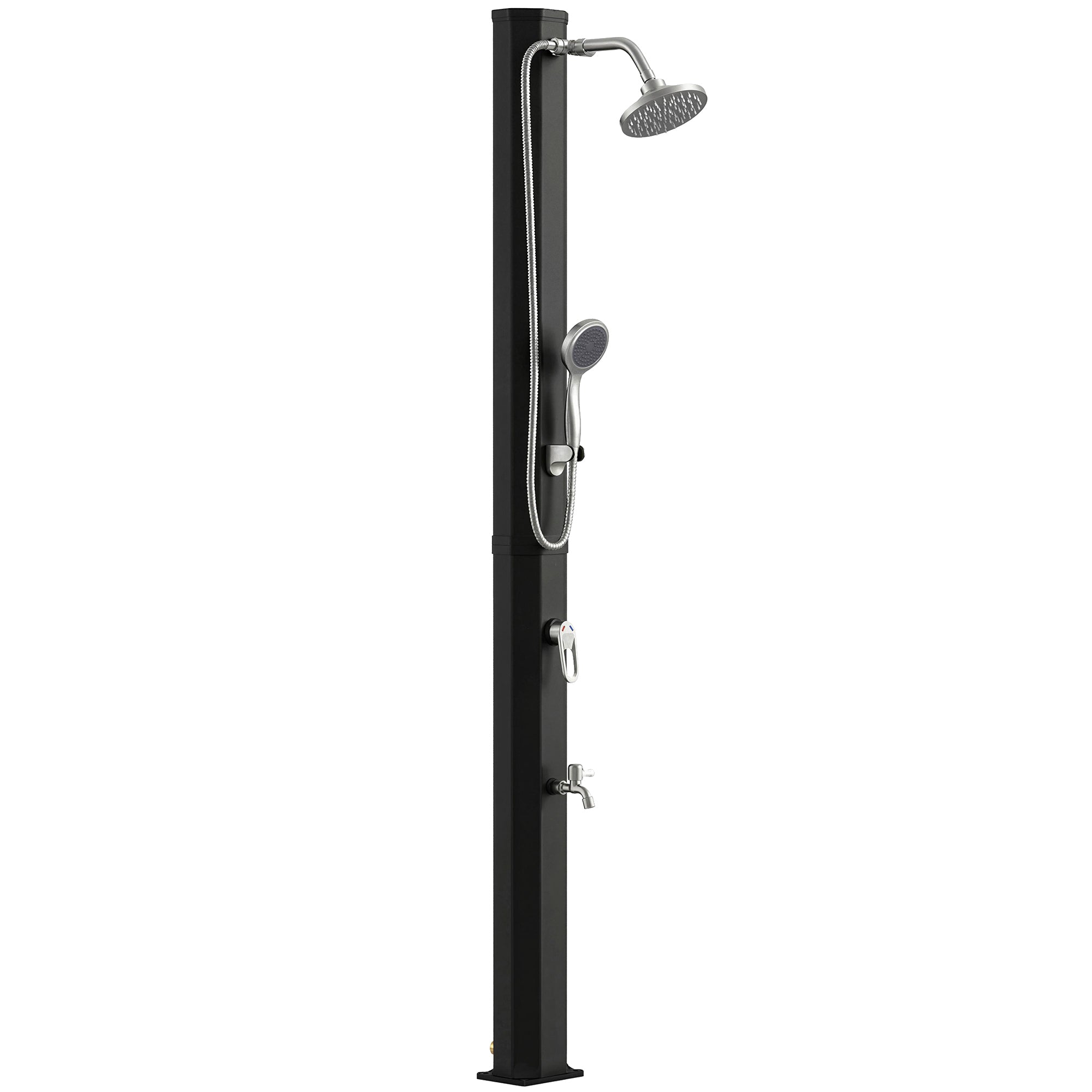 35 L Solar Garden Shower — Anti-Freeze Protection, Dual Rain Showerheads, Foot Tap, Max Water Temp 140°F (60°C), for Pool & Camping, No Electricity, Black