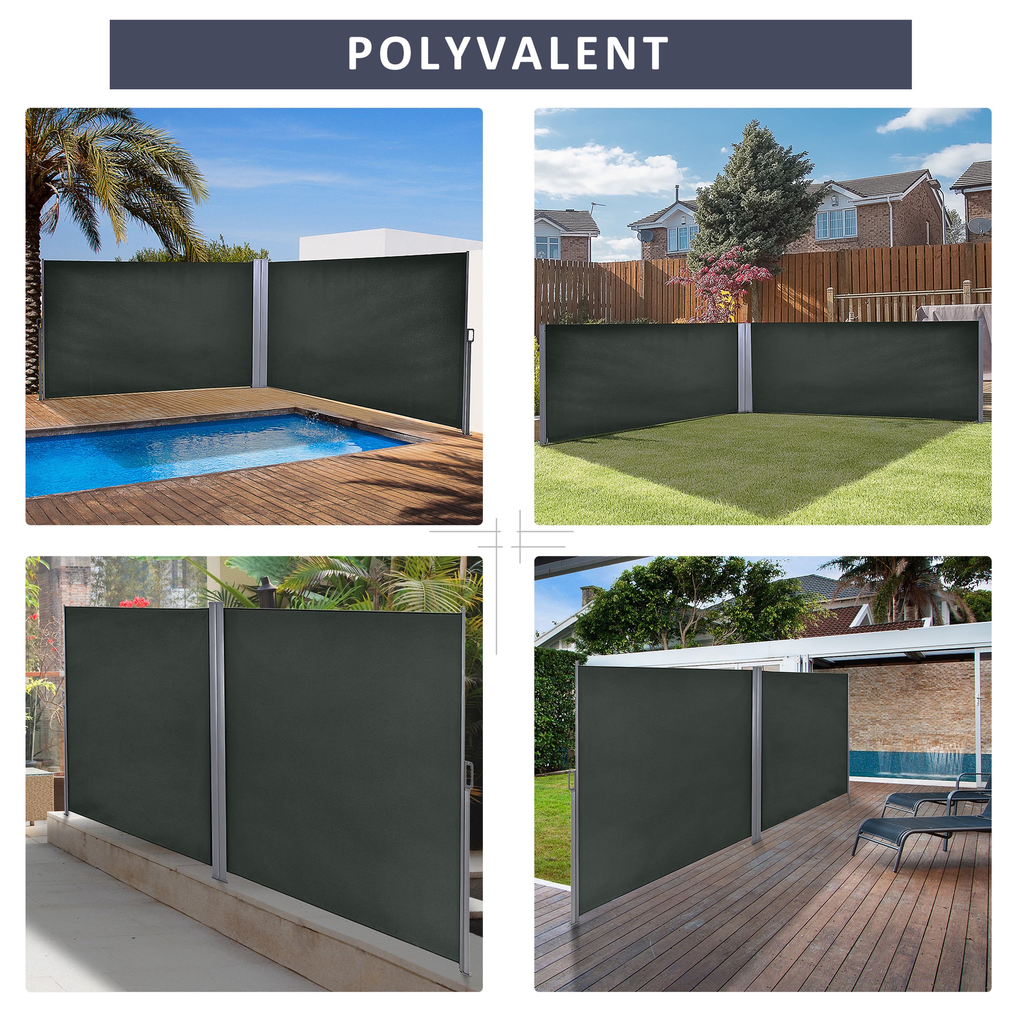 Double Side Awning Privacy Screen Retractable Windbreak 6L x 1.80H m High-Density 180 g/m² Anti-UV Polyester Gray