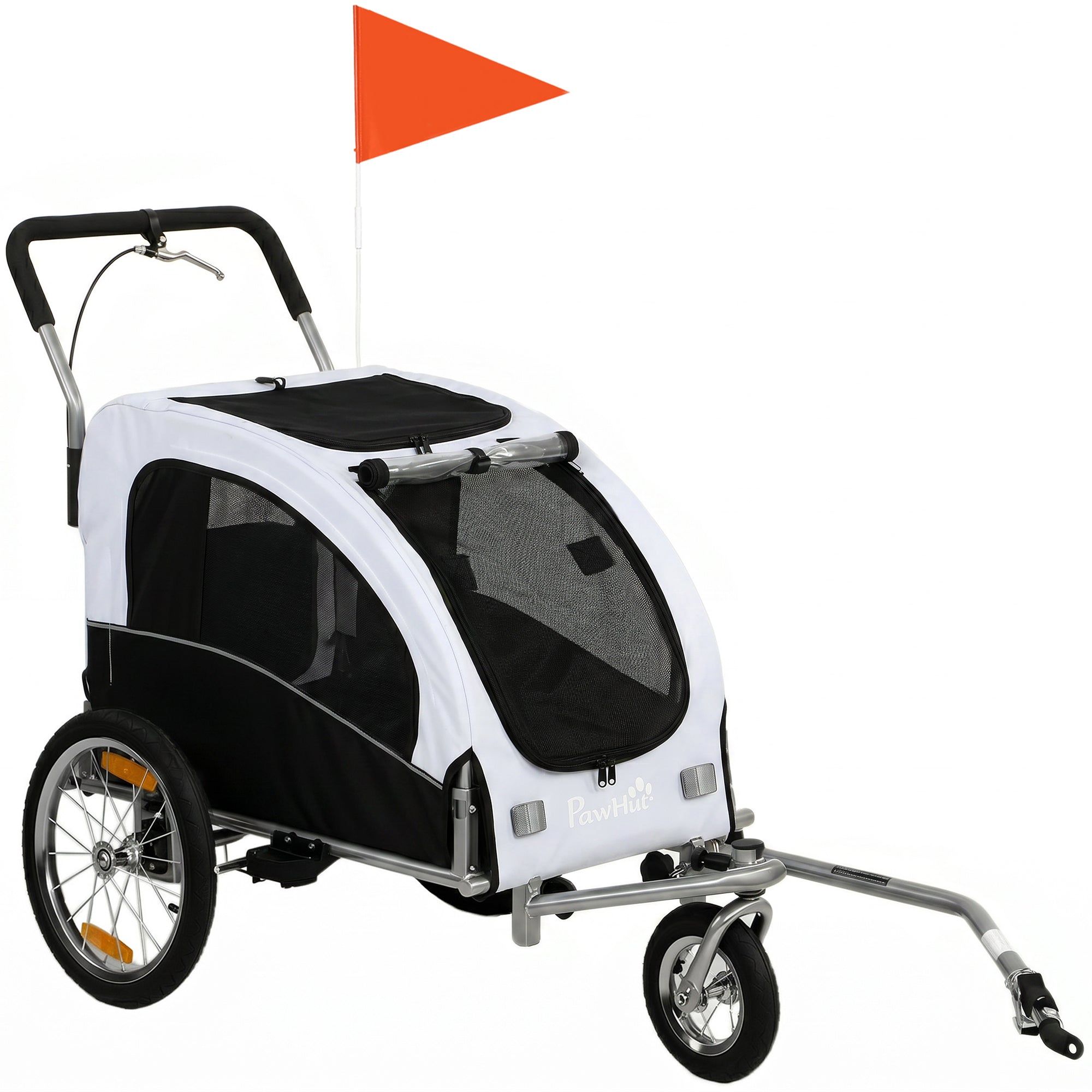 2-in-1 Dog Bike Trailer & Jogger for Small to Medium Dogs up to 44 lb — Foldable, 600D Oxford, Reflectors, Handbrake, Universal Coupling, White