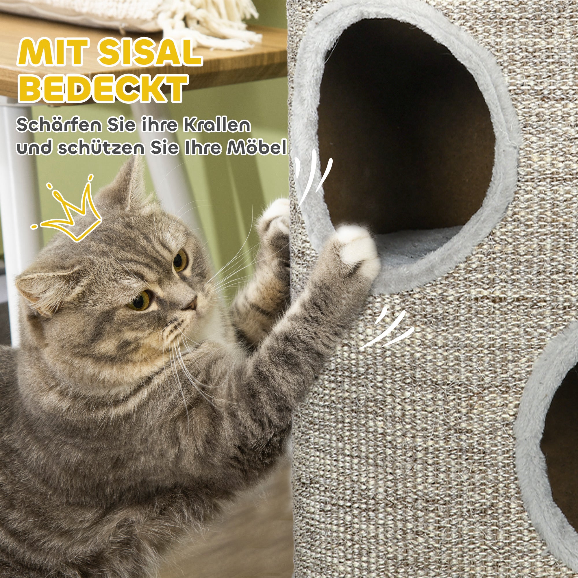 Scratching Barrel 70 cm High Ø 38 cm Three-Story Cat Barrel with Plush Edge, Cat Cave, Scratching Post for Small Cats, Gray
