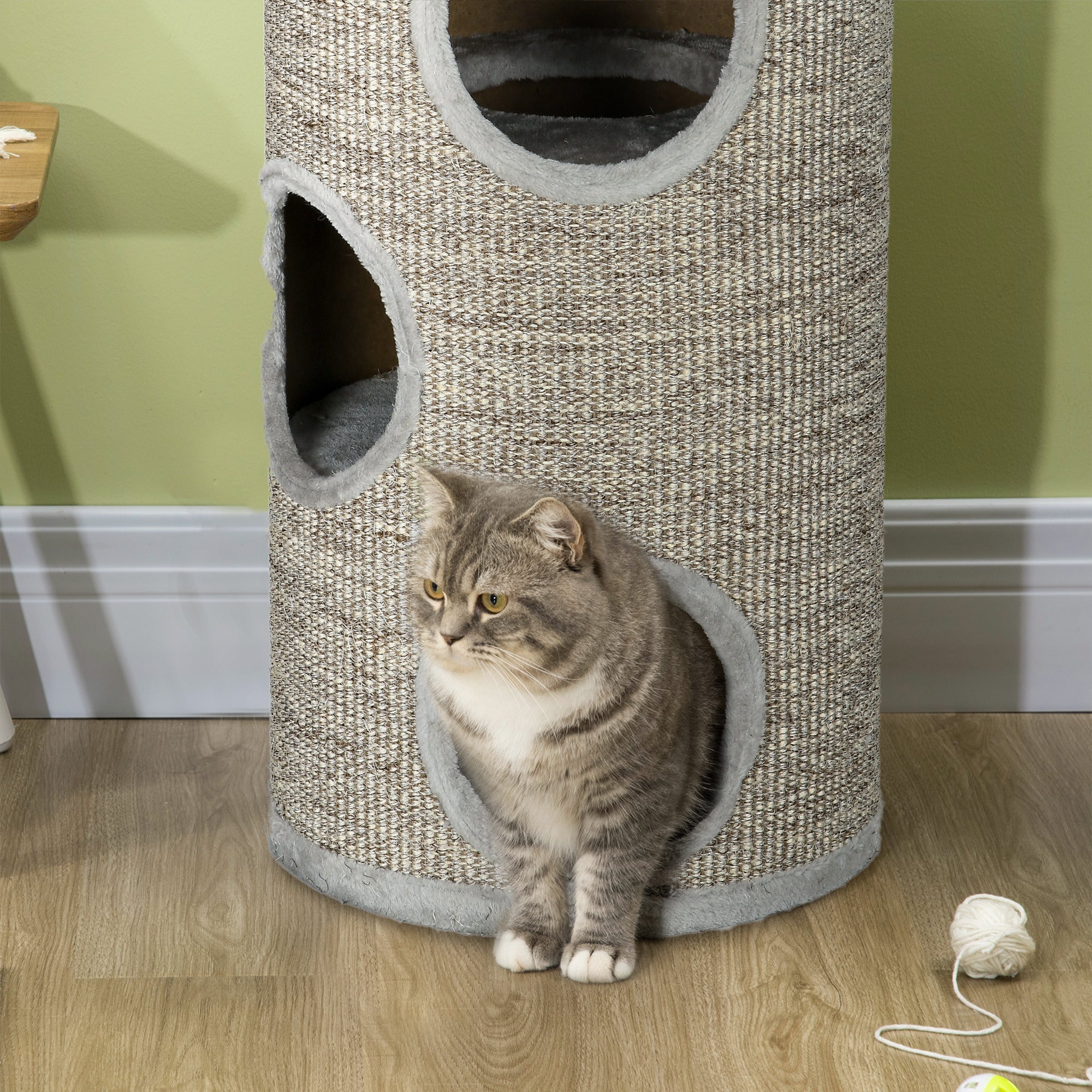 Scratching Barrel 70 cm High Ø 38 cm Three-Story Cat Barrel with Plush Edge, Cat Cave, Scratching Post for Small Cats, Gray