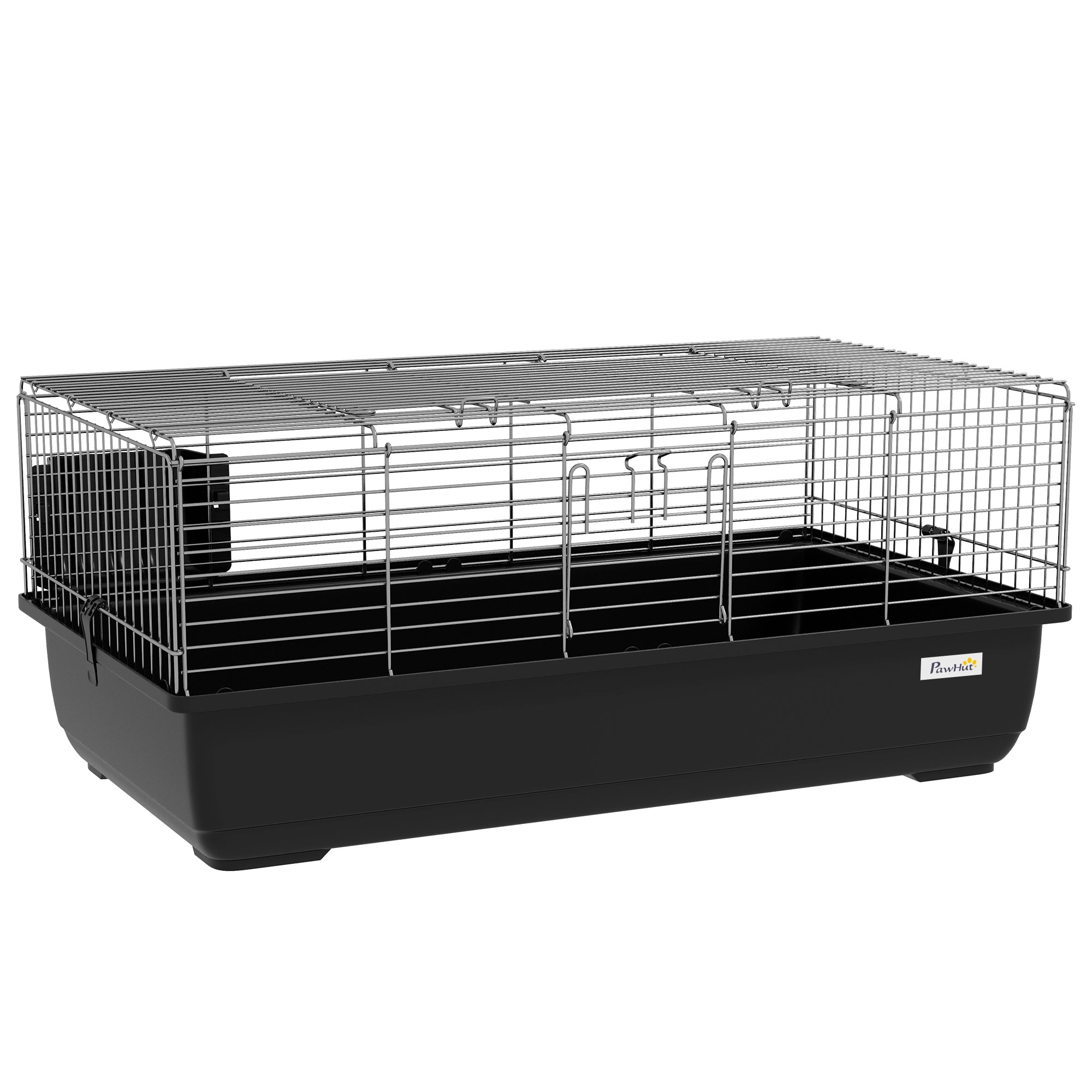 Rabbit Cage with 2 Openings and Removable Tray, Metal and PP Plastic Rodent Cage, 100x55x41 cm, Black and Silver