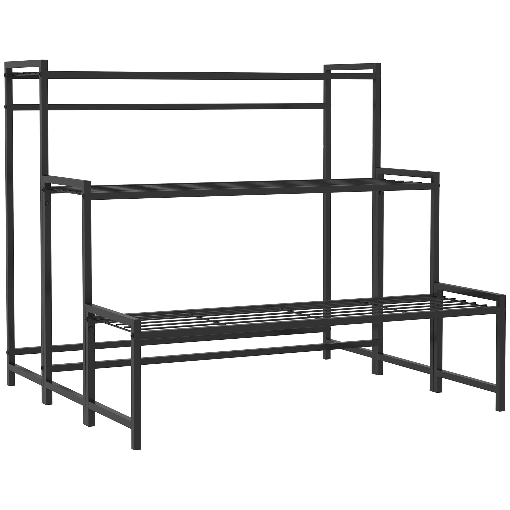 3-Tier Plant Stand, Flower Stand for Indoor Outdoor, Metal Plant Shelf, Multi-level Flower Rack, 66 cm High Plant Stand for Living Room, Garden Balcony Decor, Black